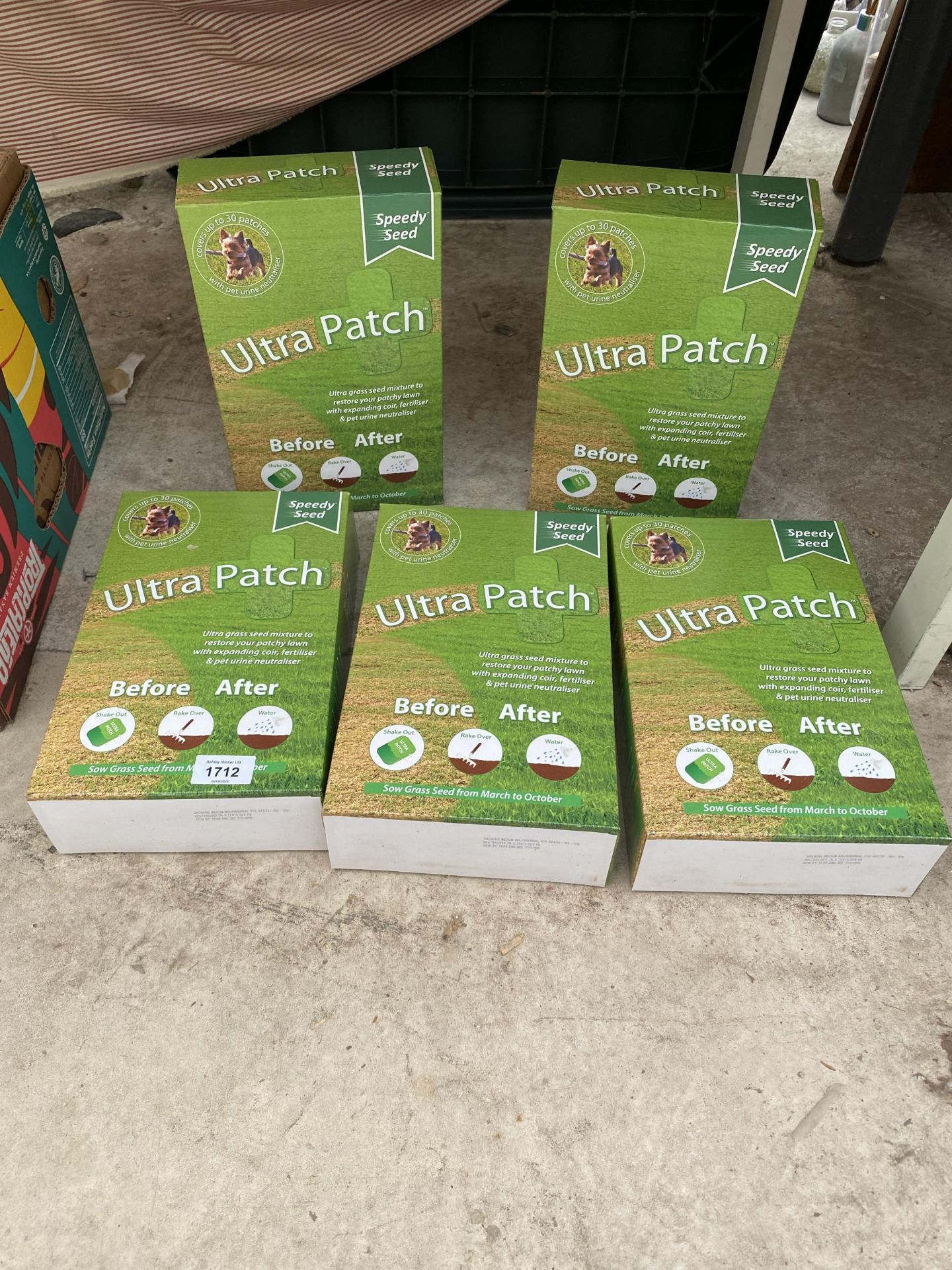 FIVE BOXES OF SPEEDY SEED ULTRA PATCH GRASS SEED