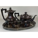 A VINTAGE A1 EPNS SILVER PLATED FOUR PIECE TEA SET TOGETHER WITH VINERS CAVENDISH PLATE PIERCED