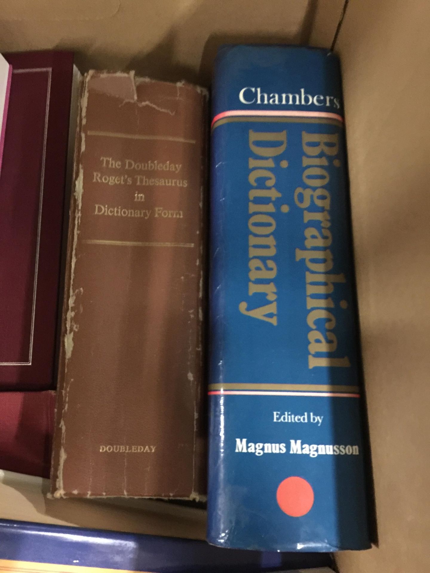TWO BOXES OF ASSORTED BOOKS, WEBSTERS DICTIONARY ETC - Image 2 of 5