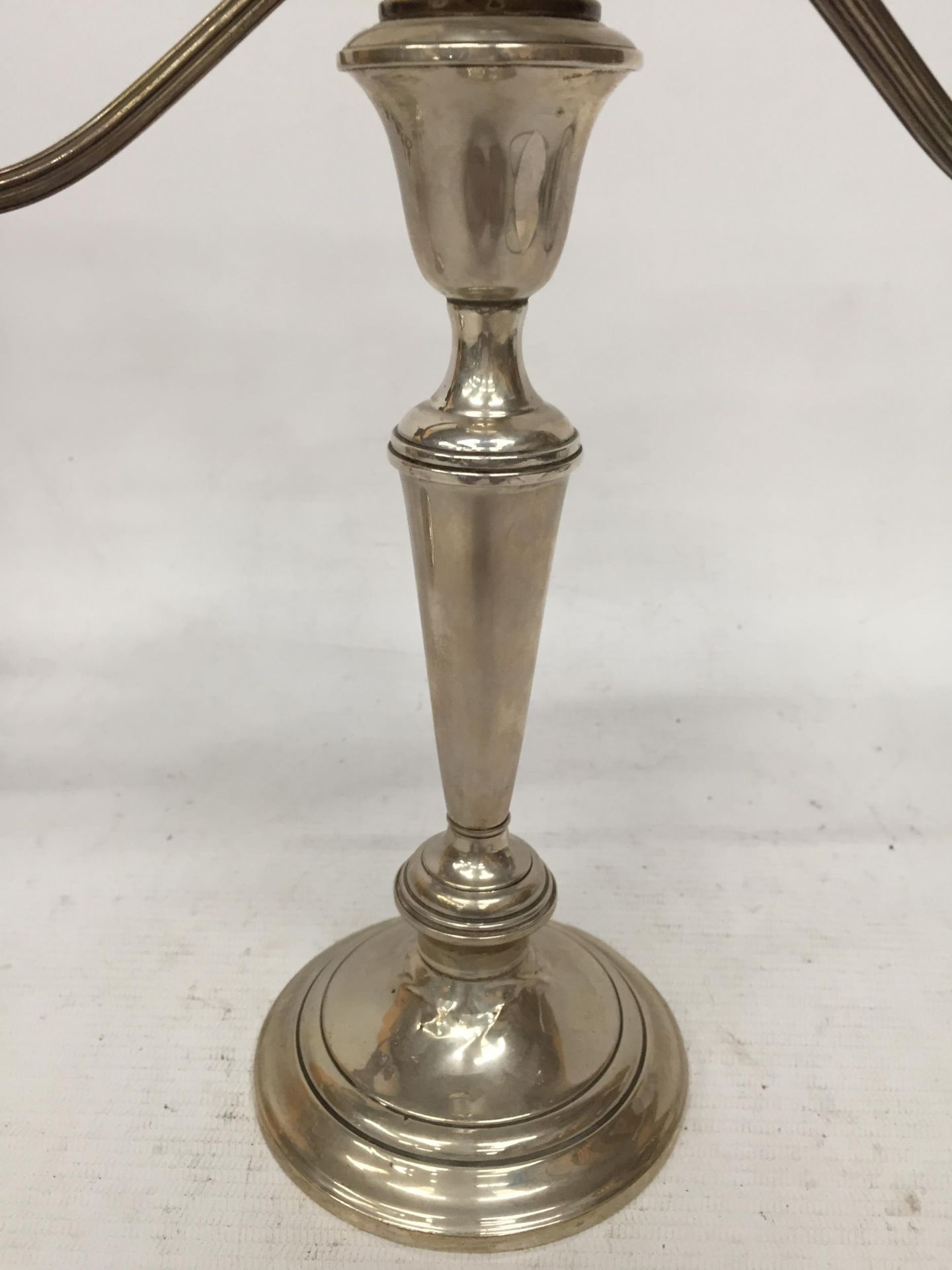 A PAIR OF GORHAM STERLING THREE BRANCH CANDLEABRA, (WEIGHTED & REINFORCED WITH OTHER METALS) - Image 2 of 4