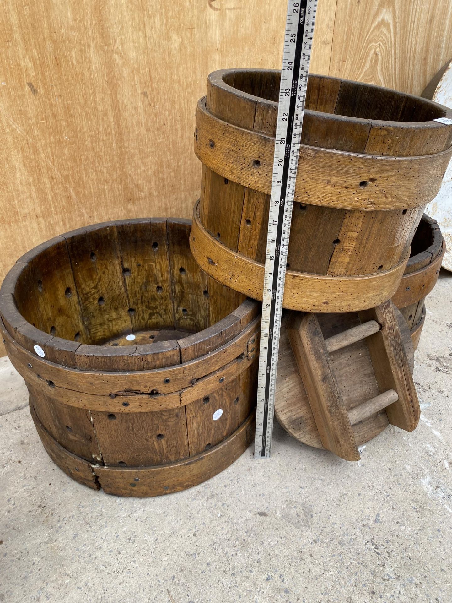 THREE VINTAGE WOODEN CHEESE VAT PRESSES - Image 2 of 4