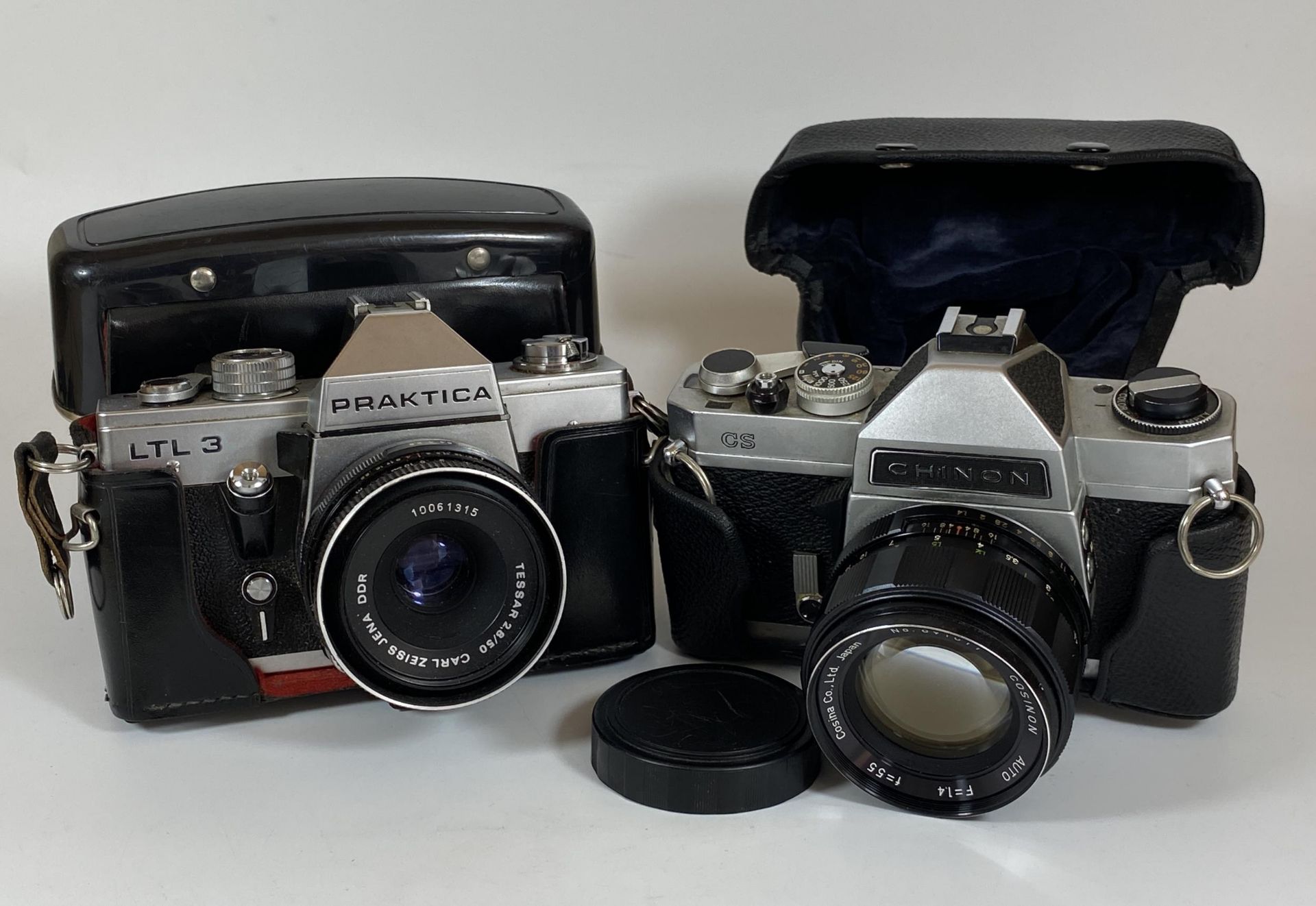 TWO VINTAGE CASED CAMERAS - PRAKTICA LTL 3 FITTED WITH CARL ZEISS JENA TESSAR 2.8/50MM LENS AND A