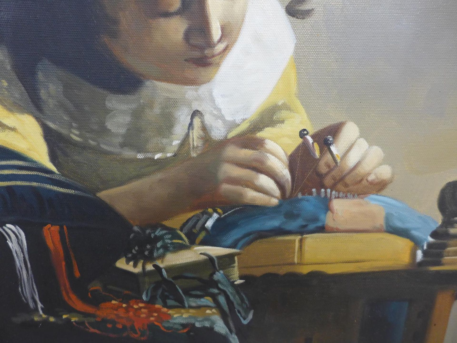 DANIEL (LATE 20TH/EARLY 21ST CENTURY) WOMAN DOING NEEDLEWORK, IN THE MANNER OF VEMEER, OIL ON - Bild 3 aus 3
