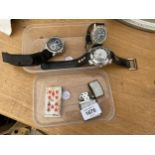 THREE VARIOUS WRIST WATCHES AND TWO LIGHTERS
