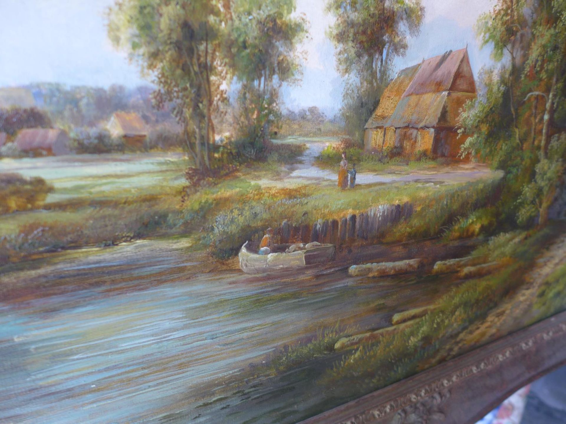 F TENANT (20TH CENTURY), LAKE SCENE WITH FIGURES AND COTTAGE, OIL ON CANVAS, SIGNED, 60X90CM, IN - Image 3 of 5