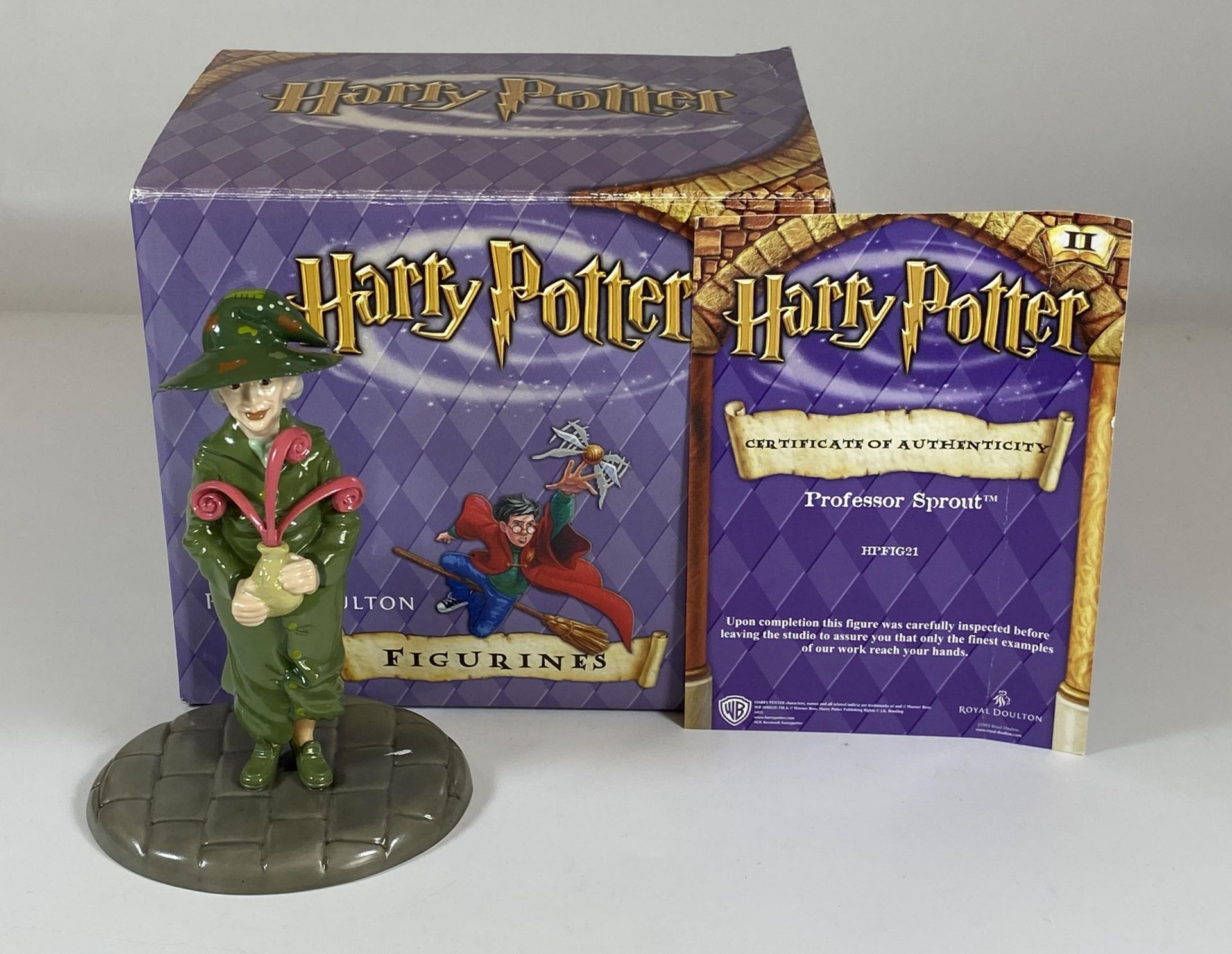 A BOXED ROYAL DOULTON HARRY POTTER PROFESSOR SPROUT HPFIG21 FIGURE WITH CERTIFICATE