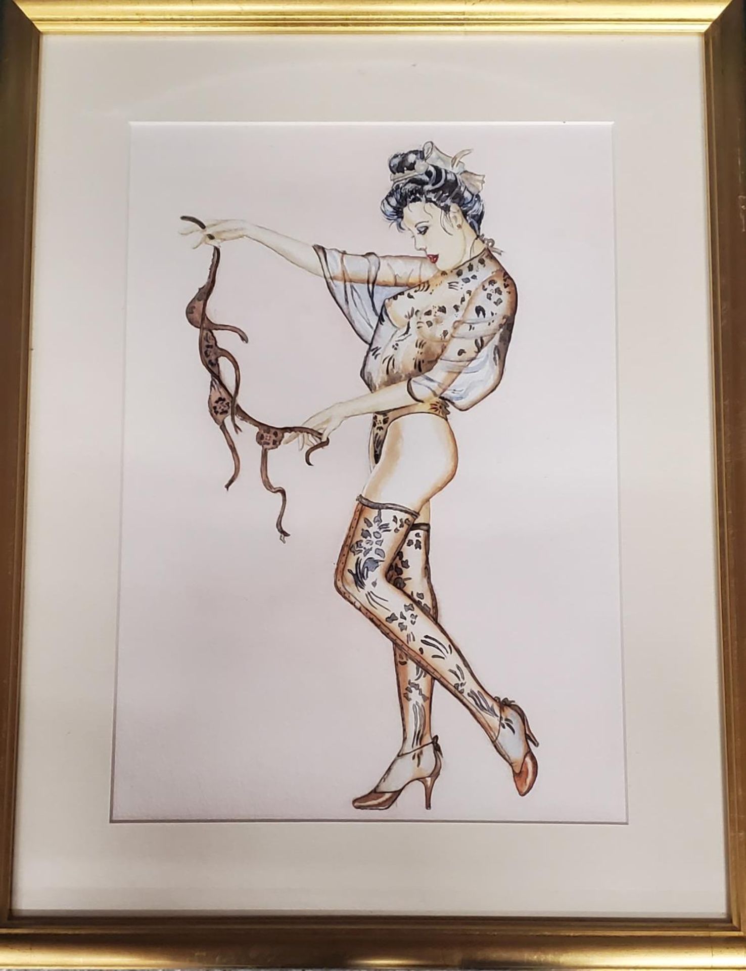 A WATERCOLOUR OF A LADY IN LINGERIE BY PETER BURGOIN