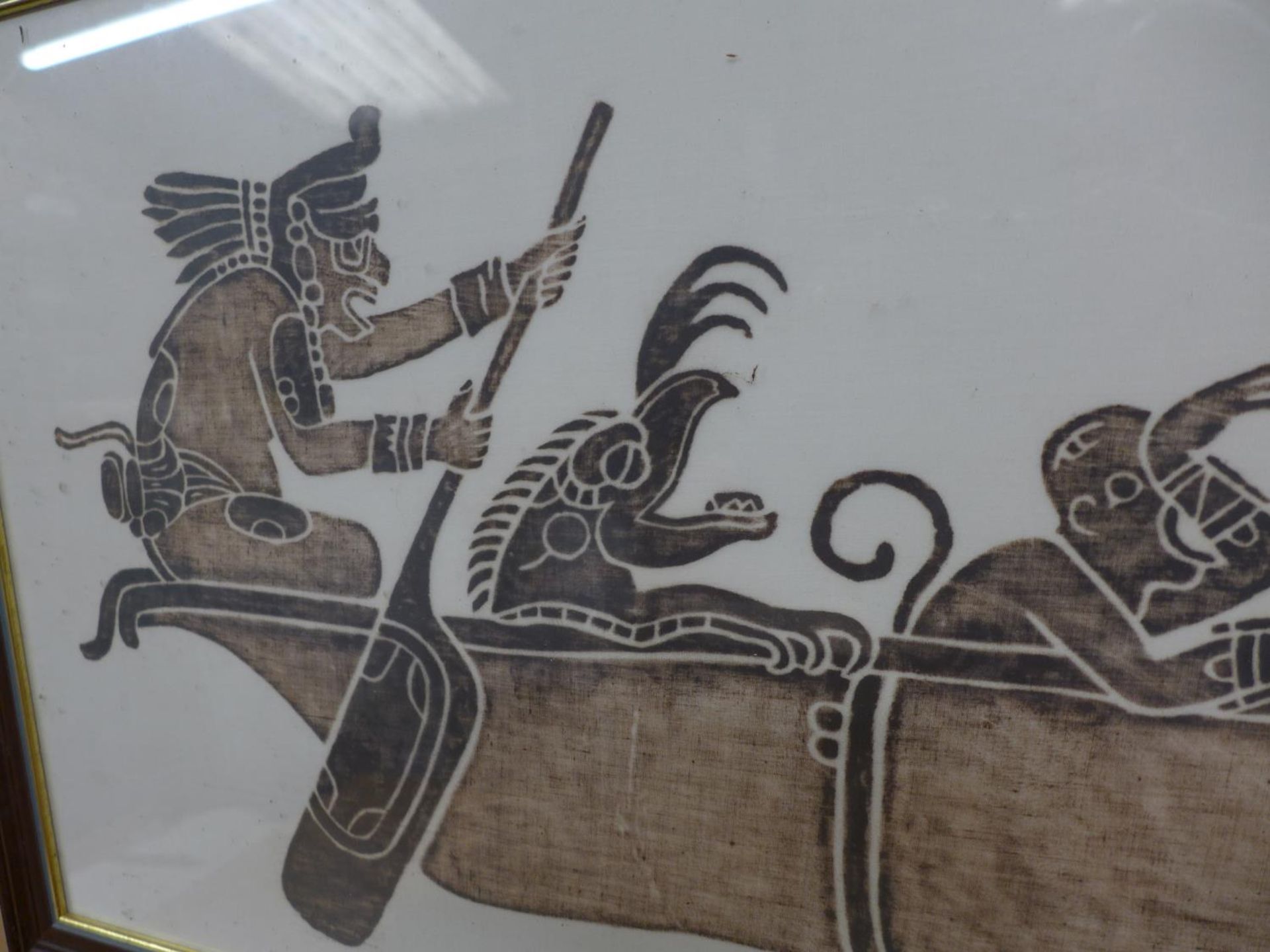 AN EGYPTIAN EMBOSSED FIBREGLASS PLAQUE DEPICTING PHARAOH ON HIS BARGE, 30 X 104 CM, FRAMED - Image 4 of 4