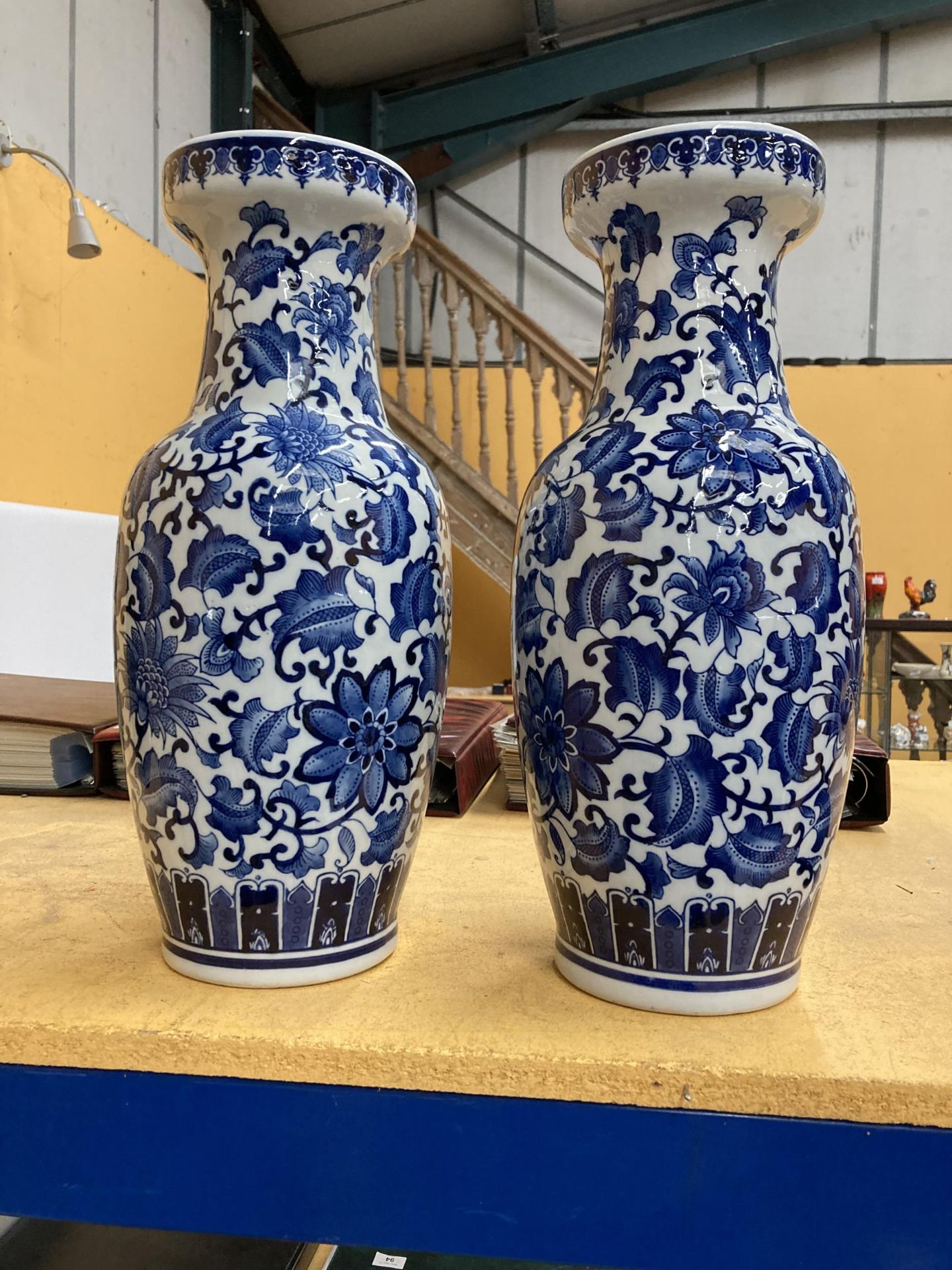 A PAIR OF CHINESE BLUE AND WHITE LARGE FLOOR VASES