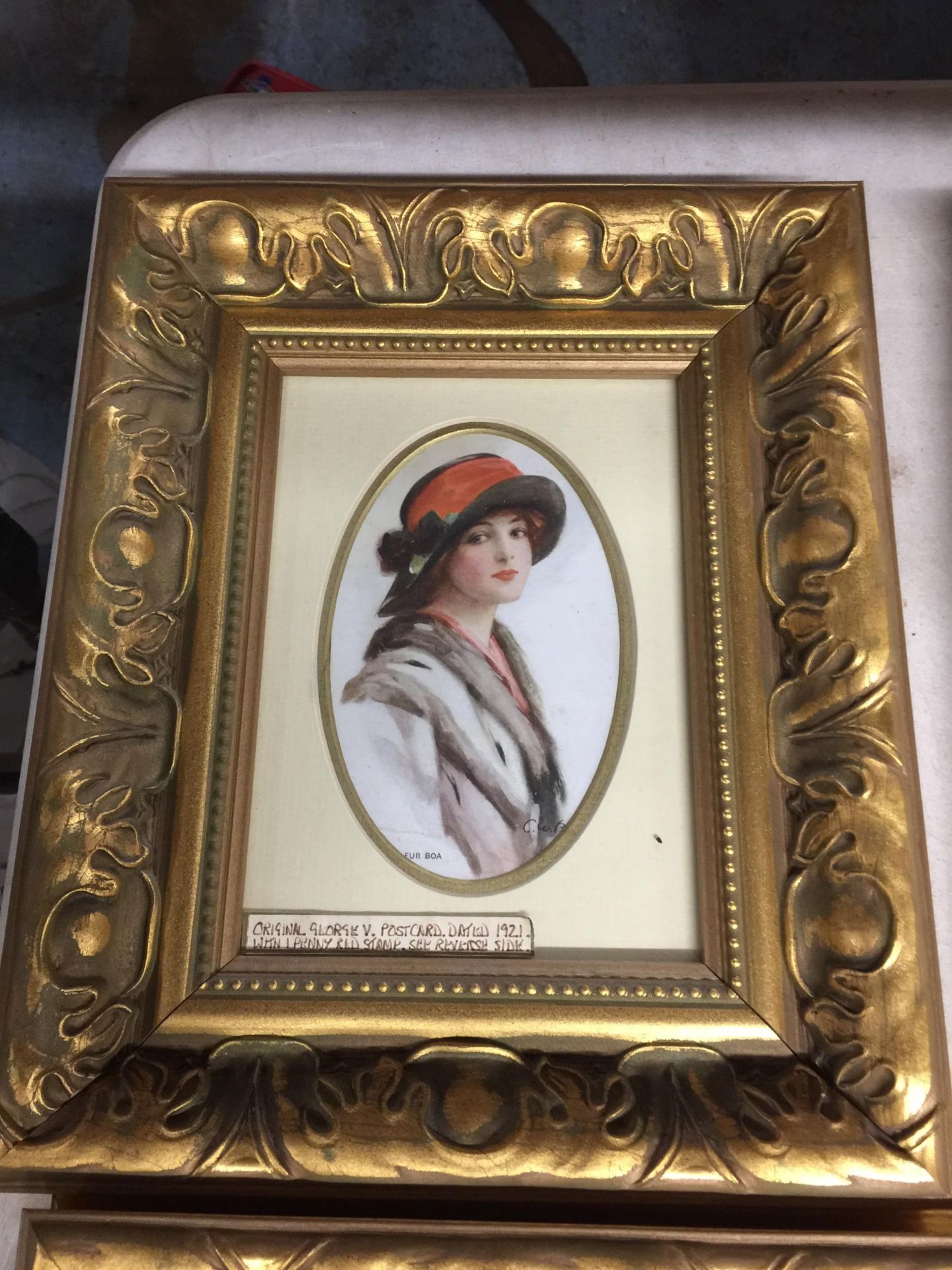 THREE EDWARDIAN POSTCARD PORTRAITS IN GILT FRAMES - Image 4 of 4