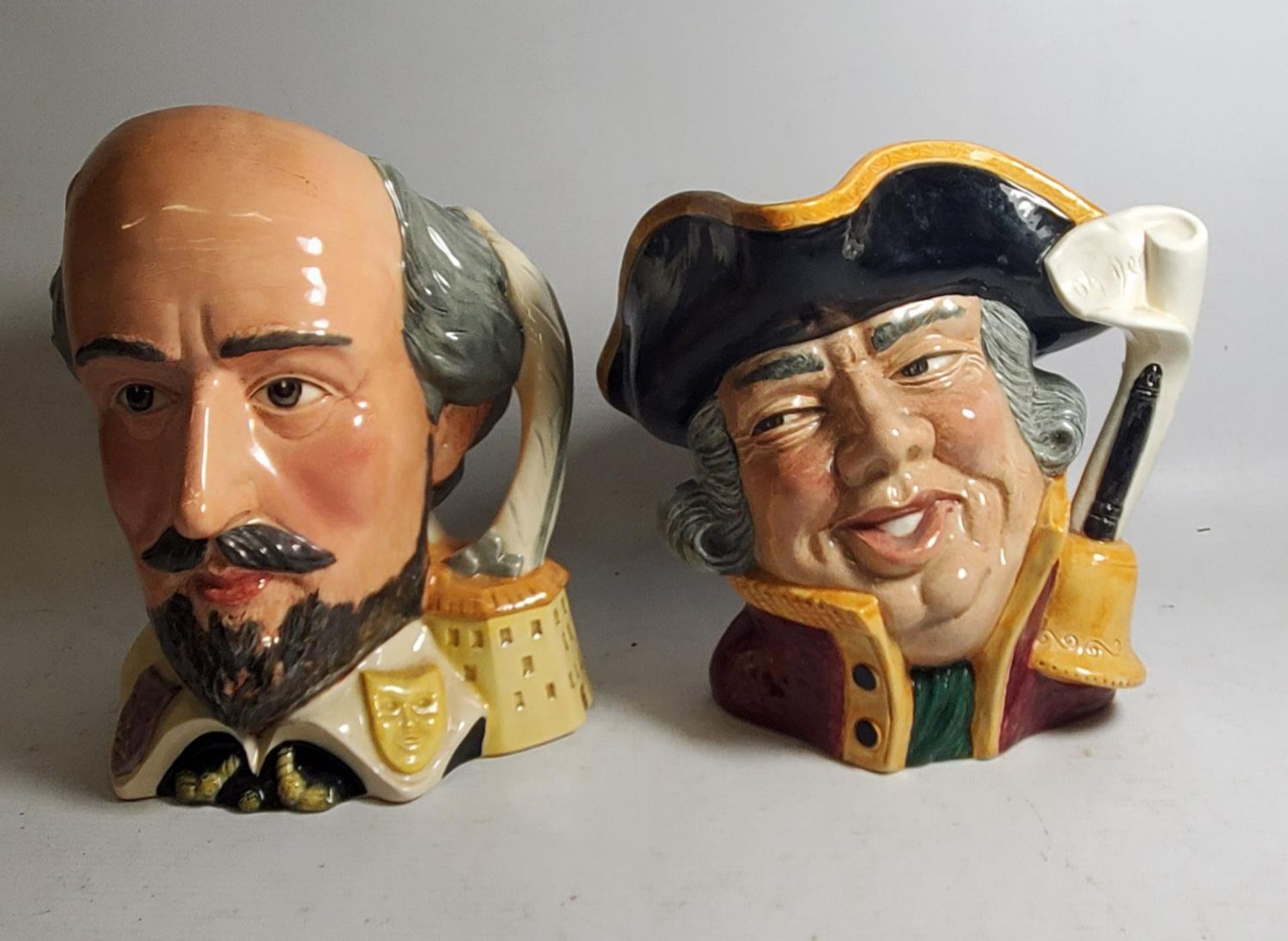 TWO LARGE ROYAL DOULTON TOBY JUGS - WILLIAM SHAKESPEARE AND TOWN CRIER