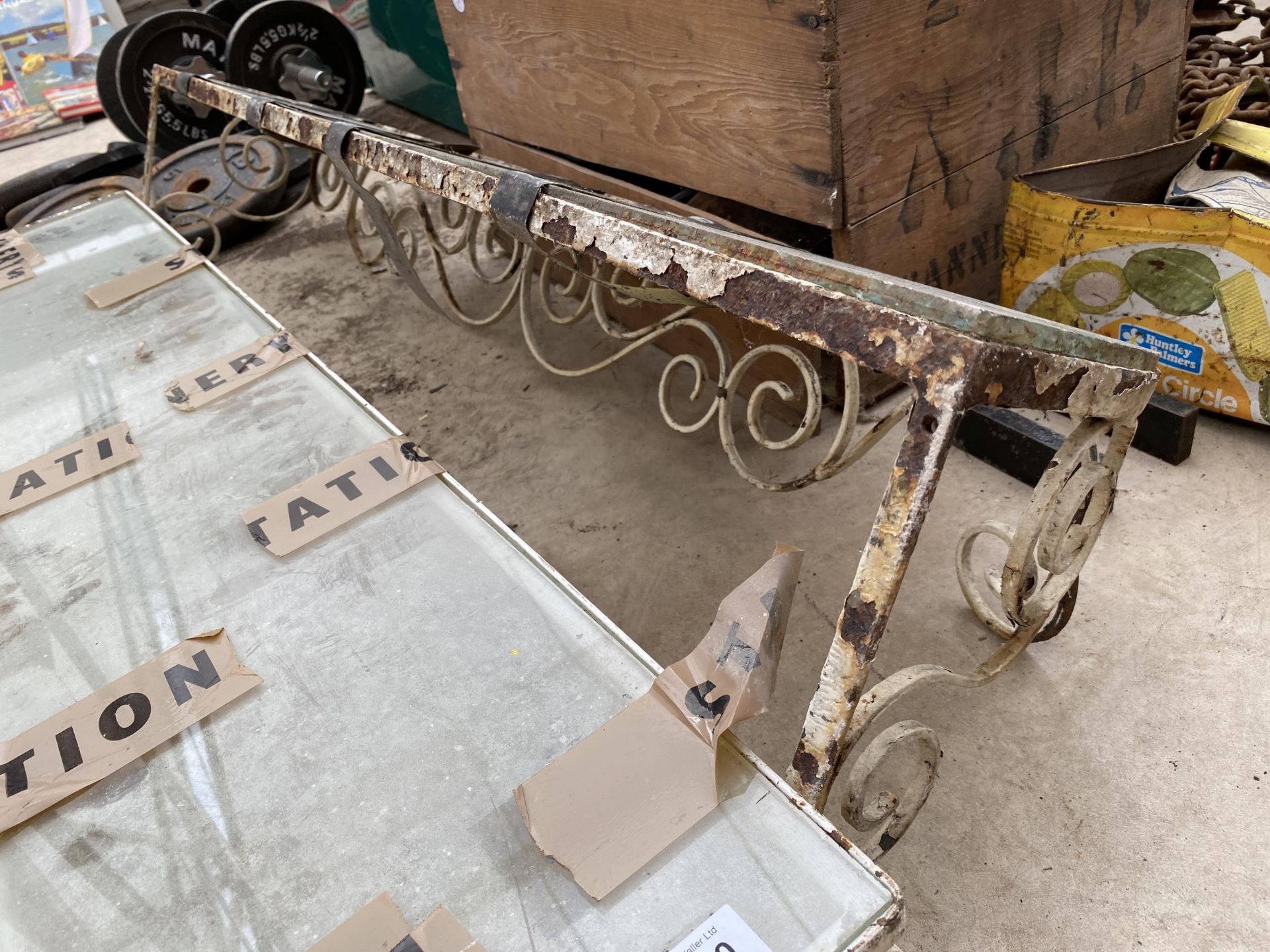 TWO VINTAGE METAL AND GLASS WALL SHELVES - Image 2 of 3