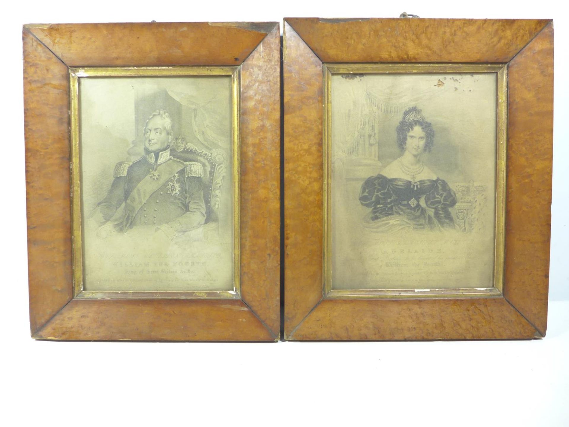 A PAIR OF 1830 ENGRAVINGS OF KING WILLIAM IV AND QUEEN ADELAIDE, 23X16CM, FRAMED AND GLAZED