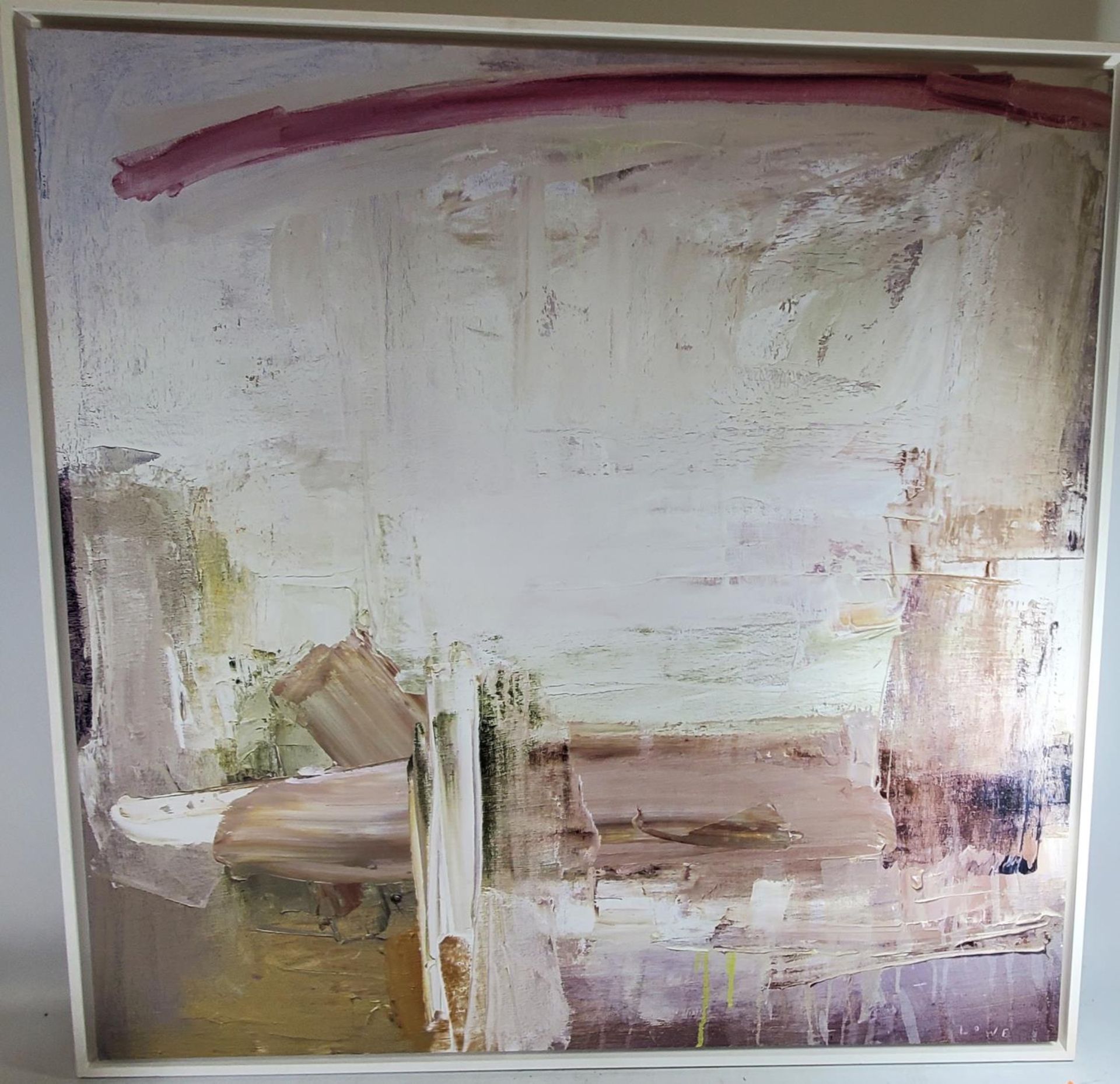 A LARGE OIL ON BOARD SIGNED BEN LOWE, 90CM X 90CM