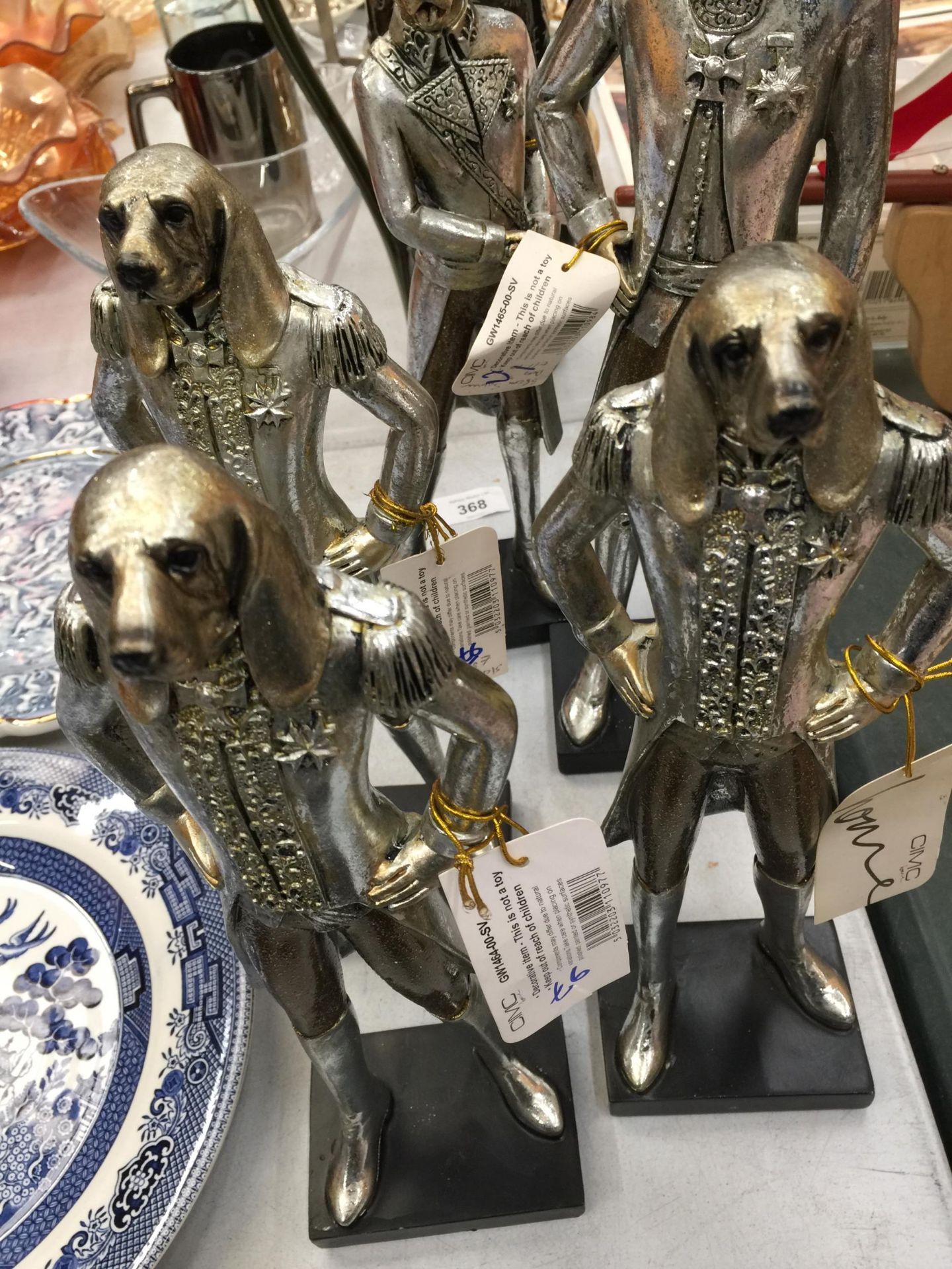 FIVE SILVER COLOURED FIGURES WITH DOG'S HEADS HEIGHT 30CM - Image 3 of 3