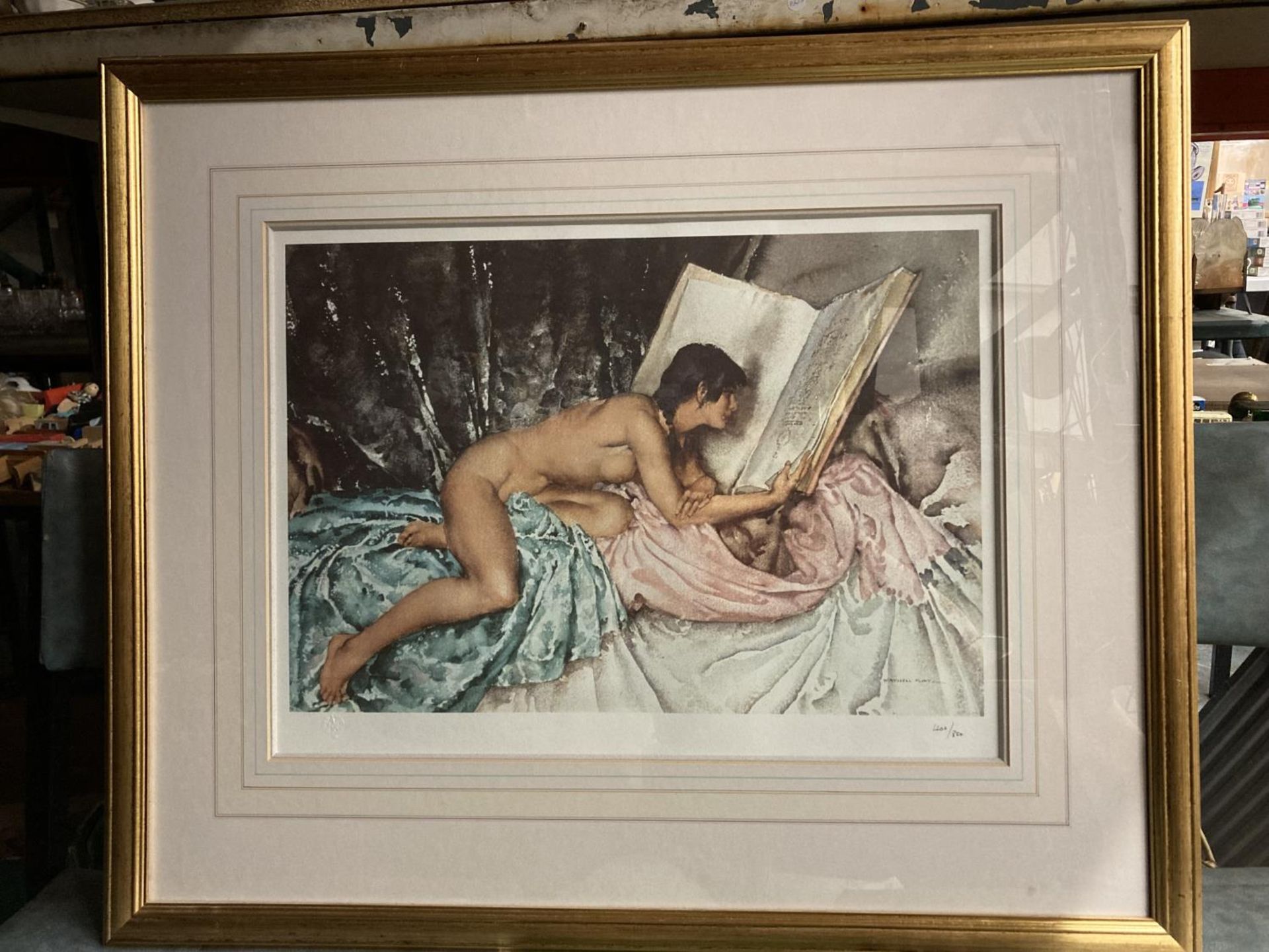 A SIR WILLIAM RUSSELL FRAMED PRINT "JANELLE THE VOLUME OF TREASURE" LIMITED EDITION 402/850