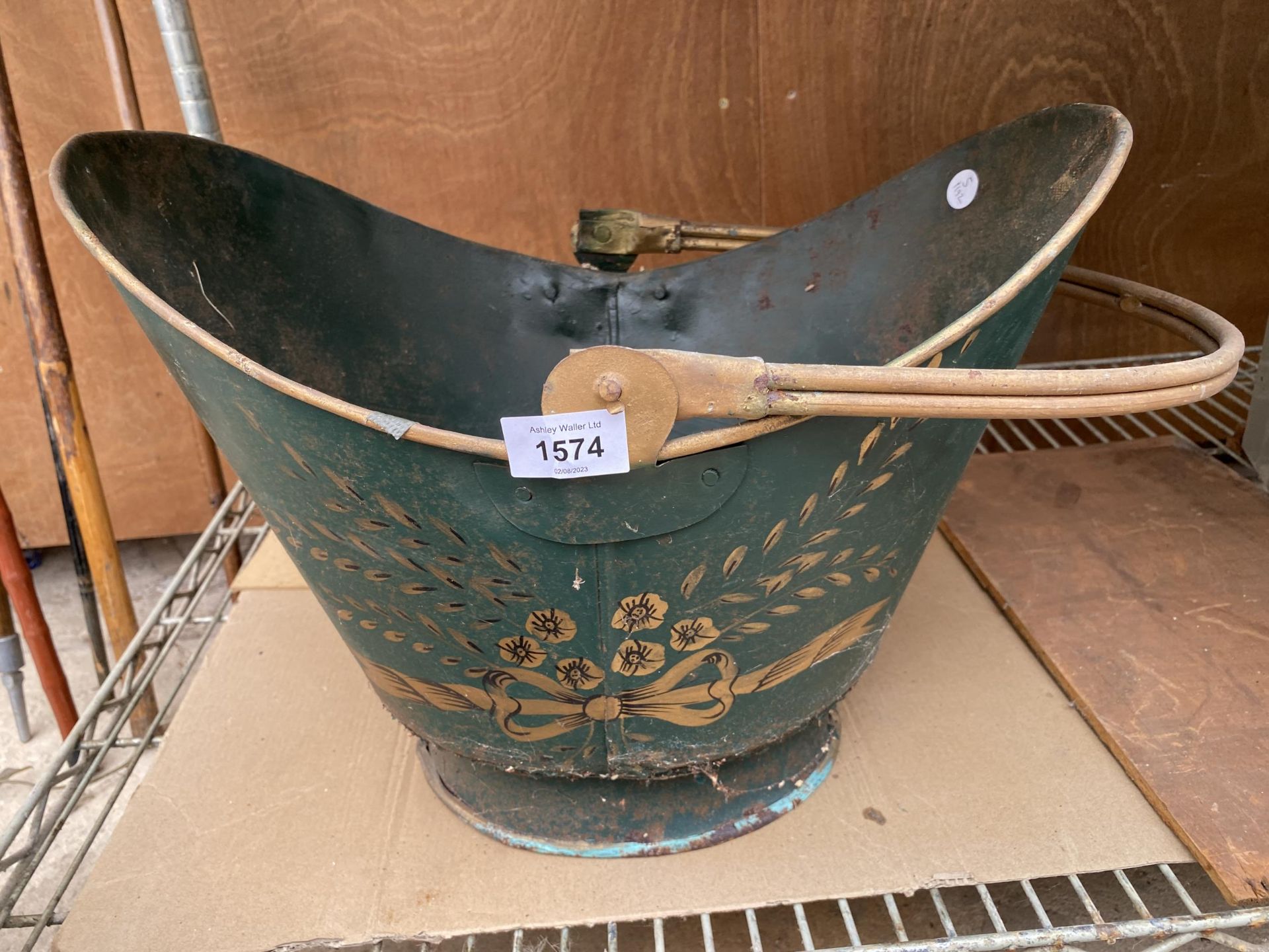 A VINTAGE PAINTED COAL BUCKET