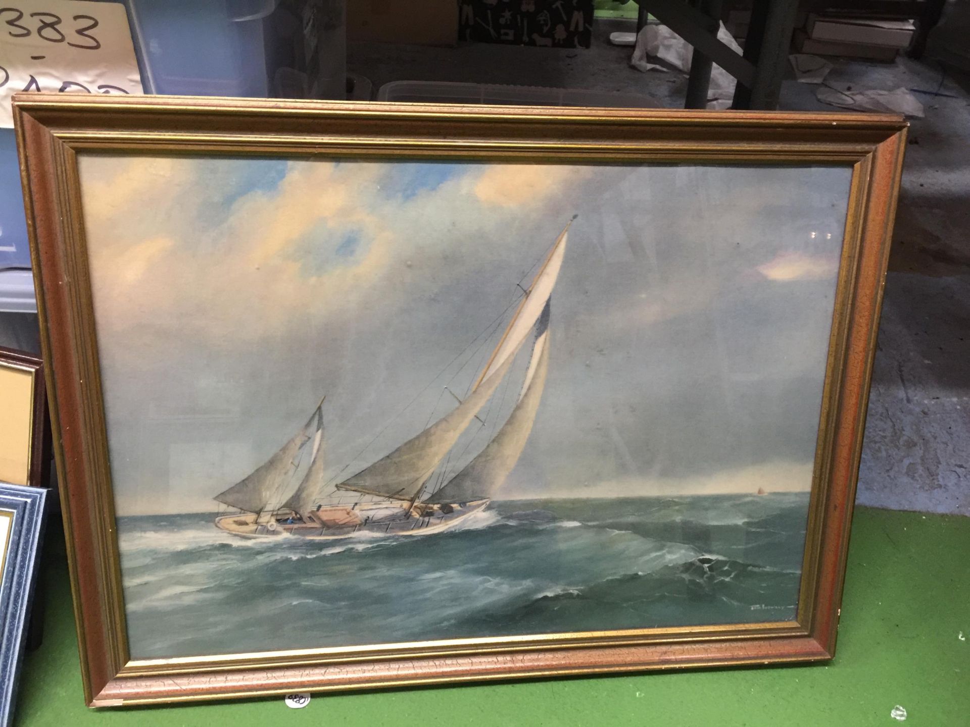 A FRAMED TOM LAWSEY SAILING BOAT PRINT