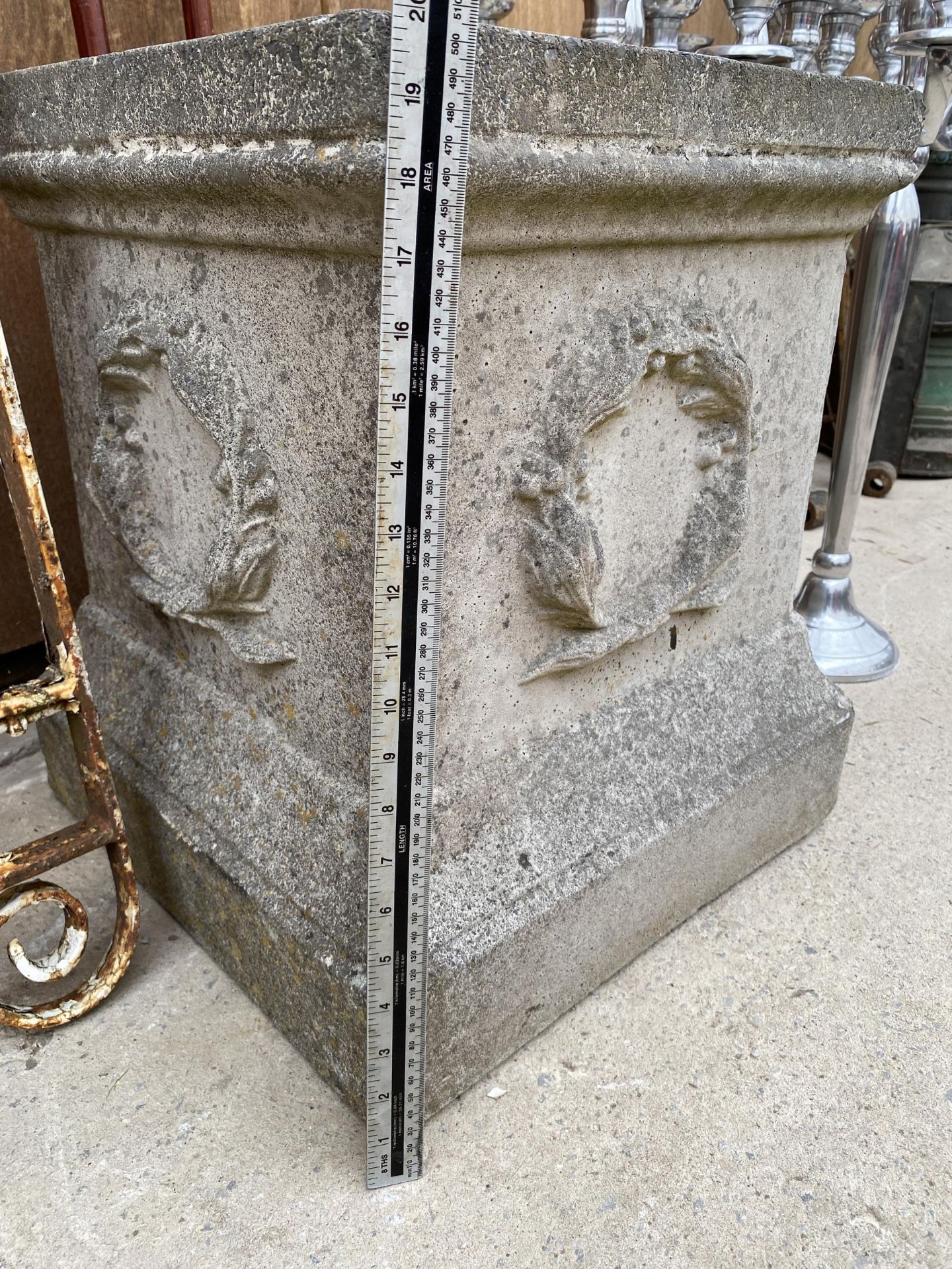 A SQUARE RECONSTITUTED STONE PEDESTAL BASE - Image 3 of 4