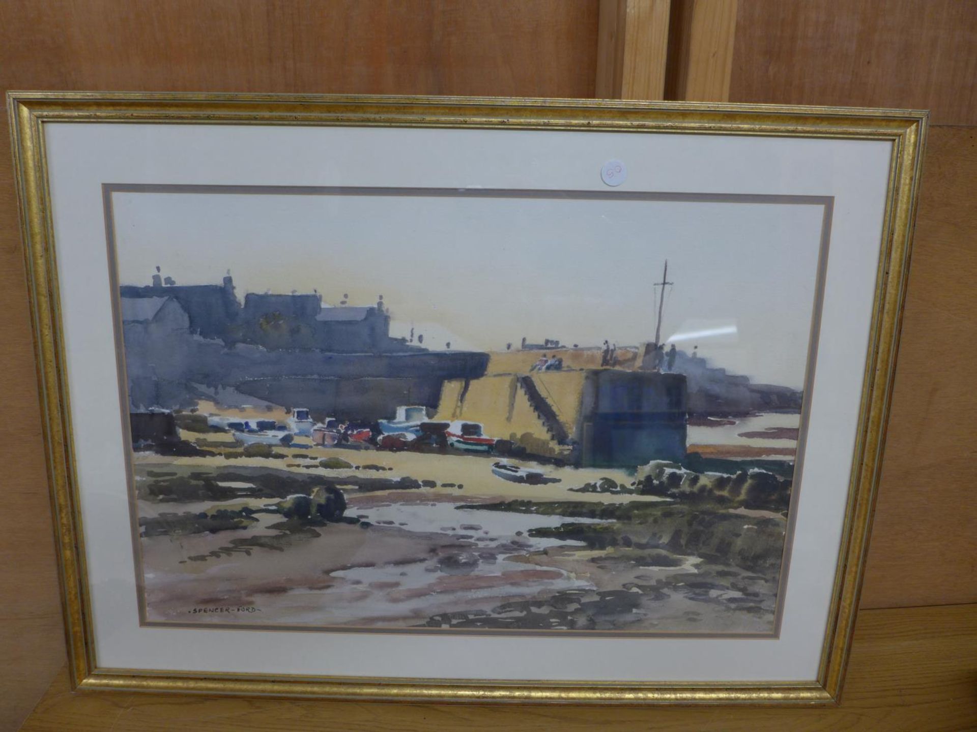 ROLAND F.SPENCER FORD (1902-1990), 'LOW TIDE CAMAES BAY, ANGLESEY', WATERCOLOUR, SIGNED, BEARS LABEL