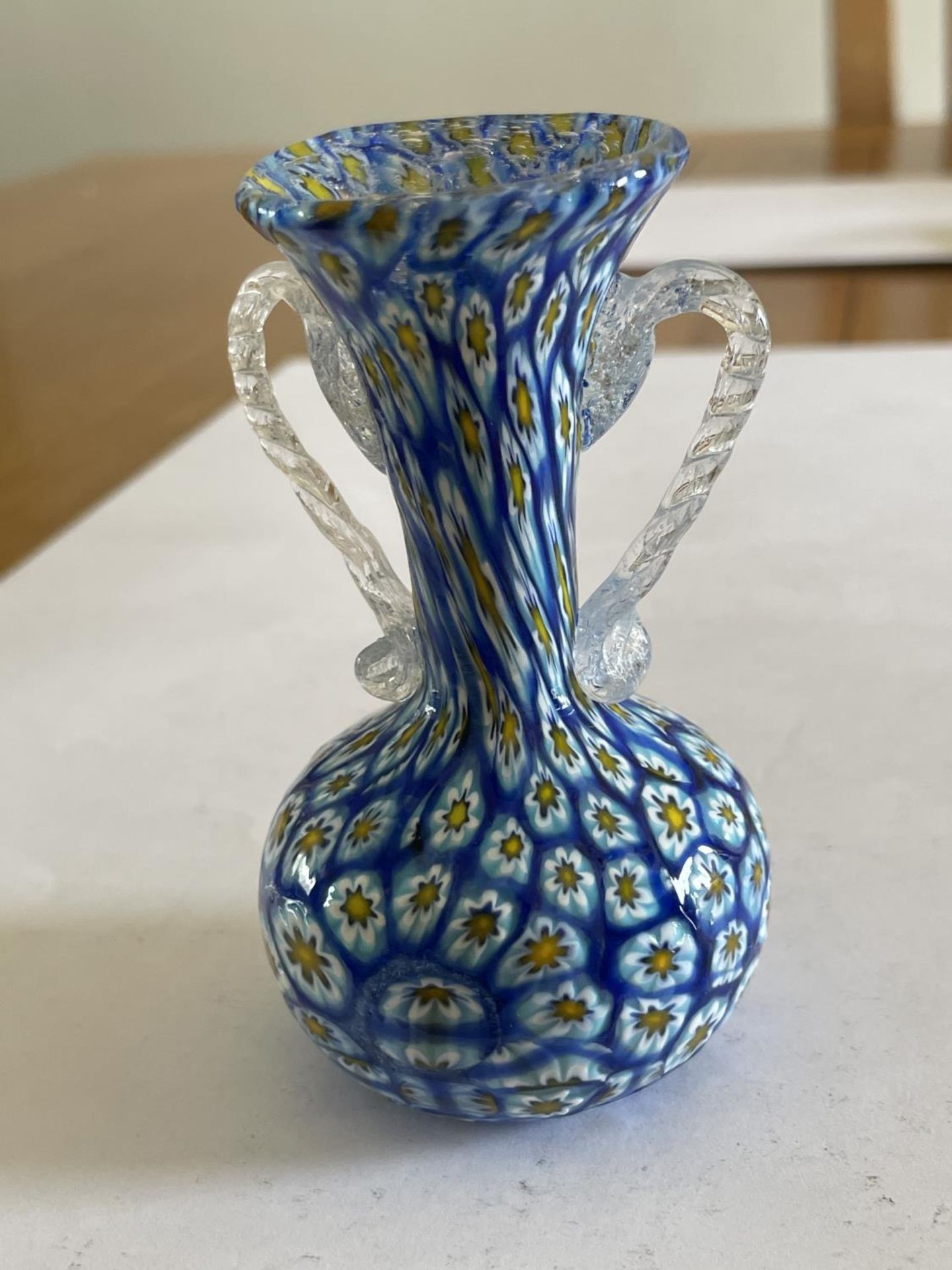 A MILLEFIORI DESIGNER FRATELLI TASO TWIN HANDLED GLASS VASE - Image 2 of 4