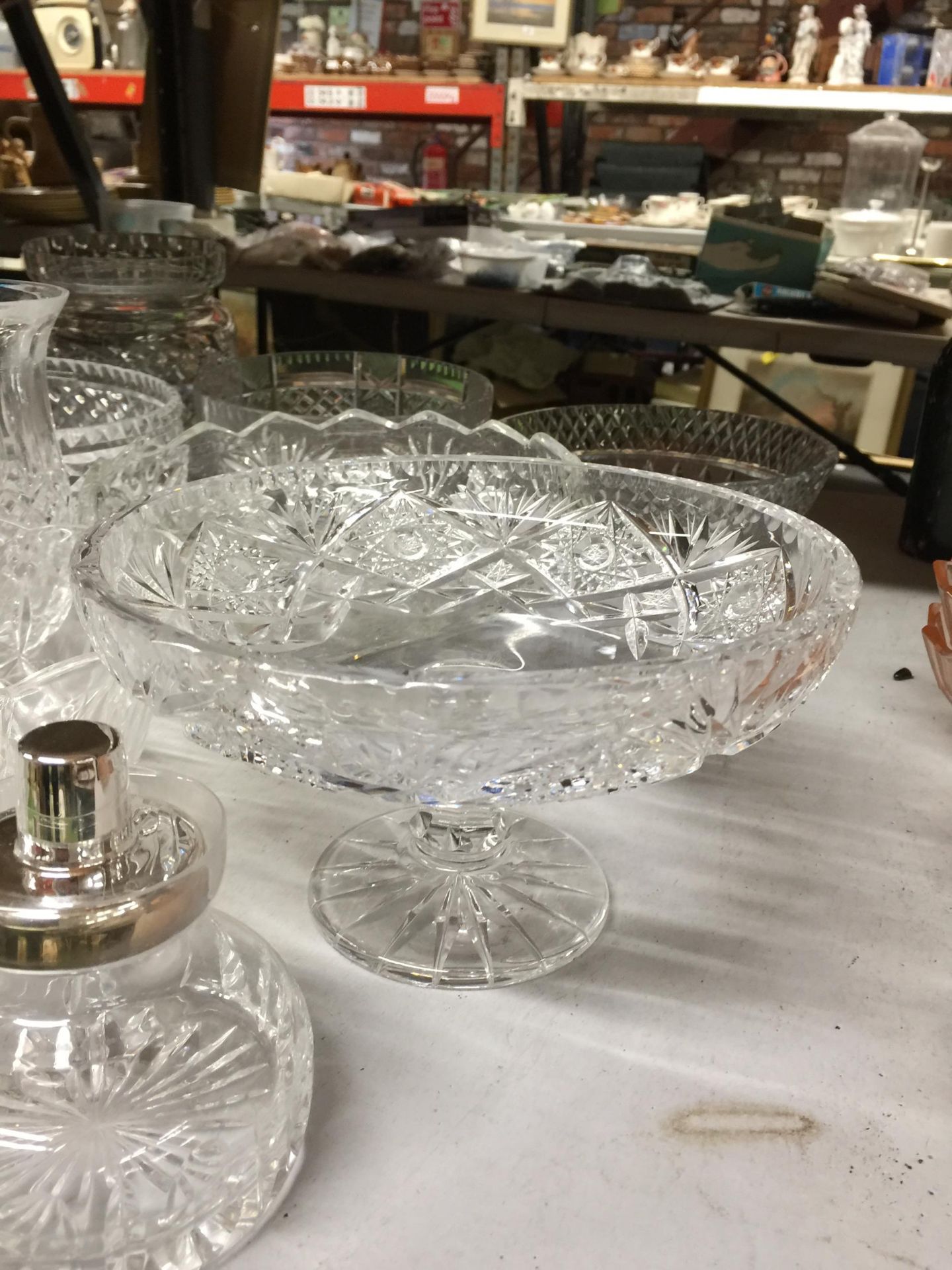 A COLLECTION OF CUT GLASS BOWLS, PEDESTAL DISH ETC - Image 2 of 4