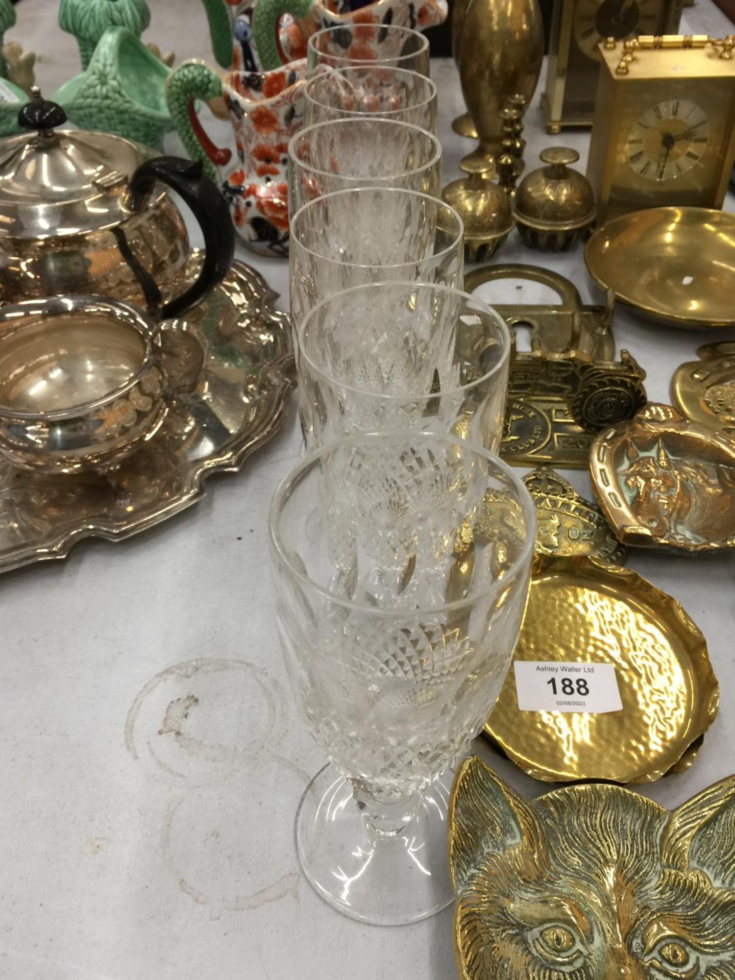 SIX WATERFORD CRYSTAL WINE GLASSES