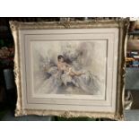 A LARGE ORNATE FRAMED LIMITED EDITION PRINT BY GORDON KING SIGNED IN PENCIL "ALEXANDRA" 60 x 47 CM