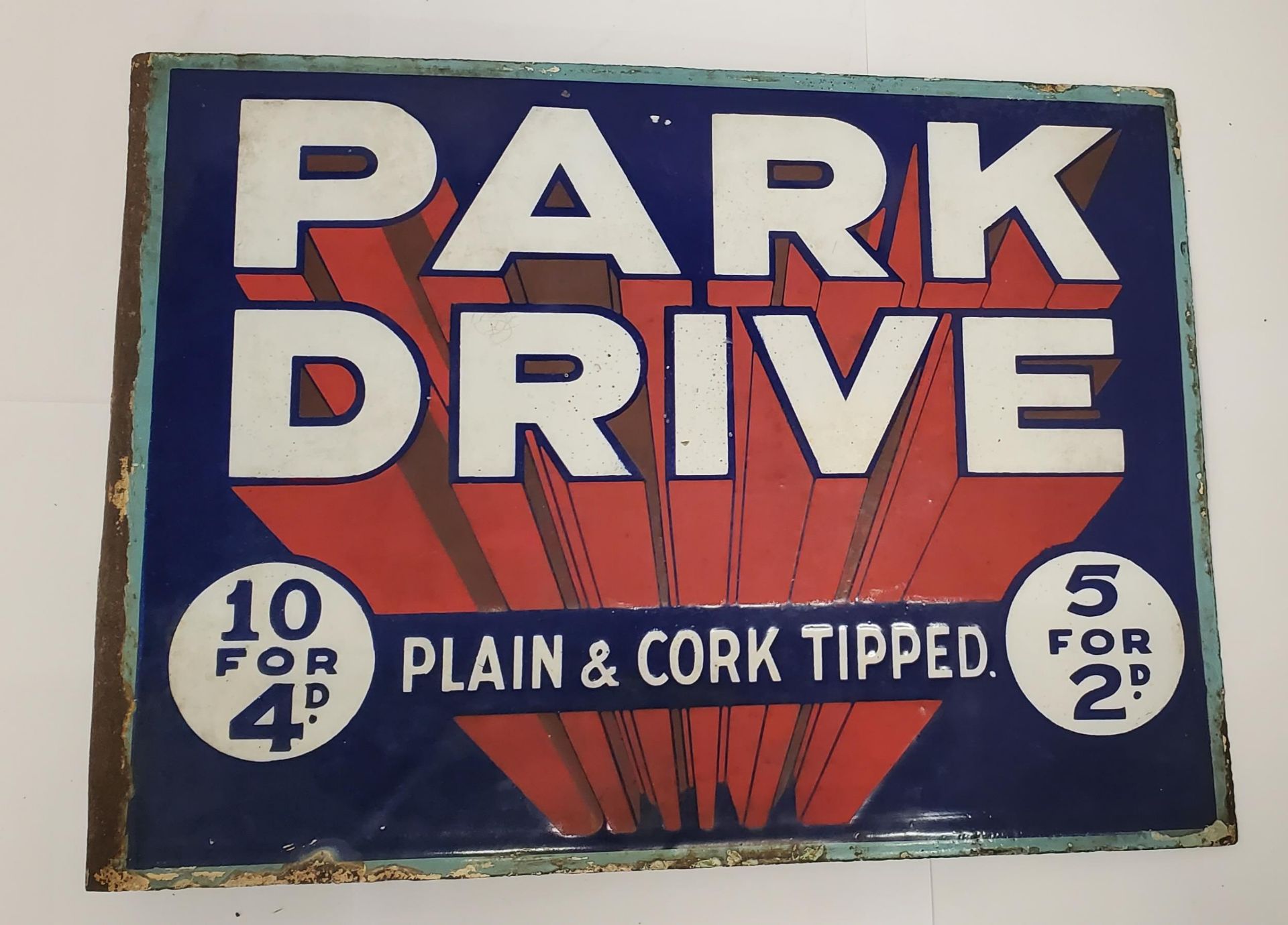 A VINTAGE DOUBLE SIDED PARK DRIVE ENAMEL SIGN