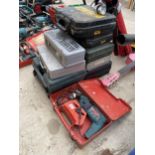 TEN ASSORTED POWER TOOL BOXES AND A BOSCH HAMMER DRILL