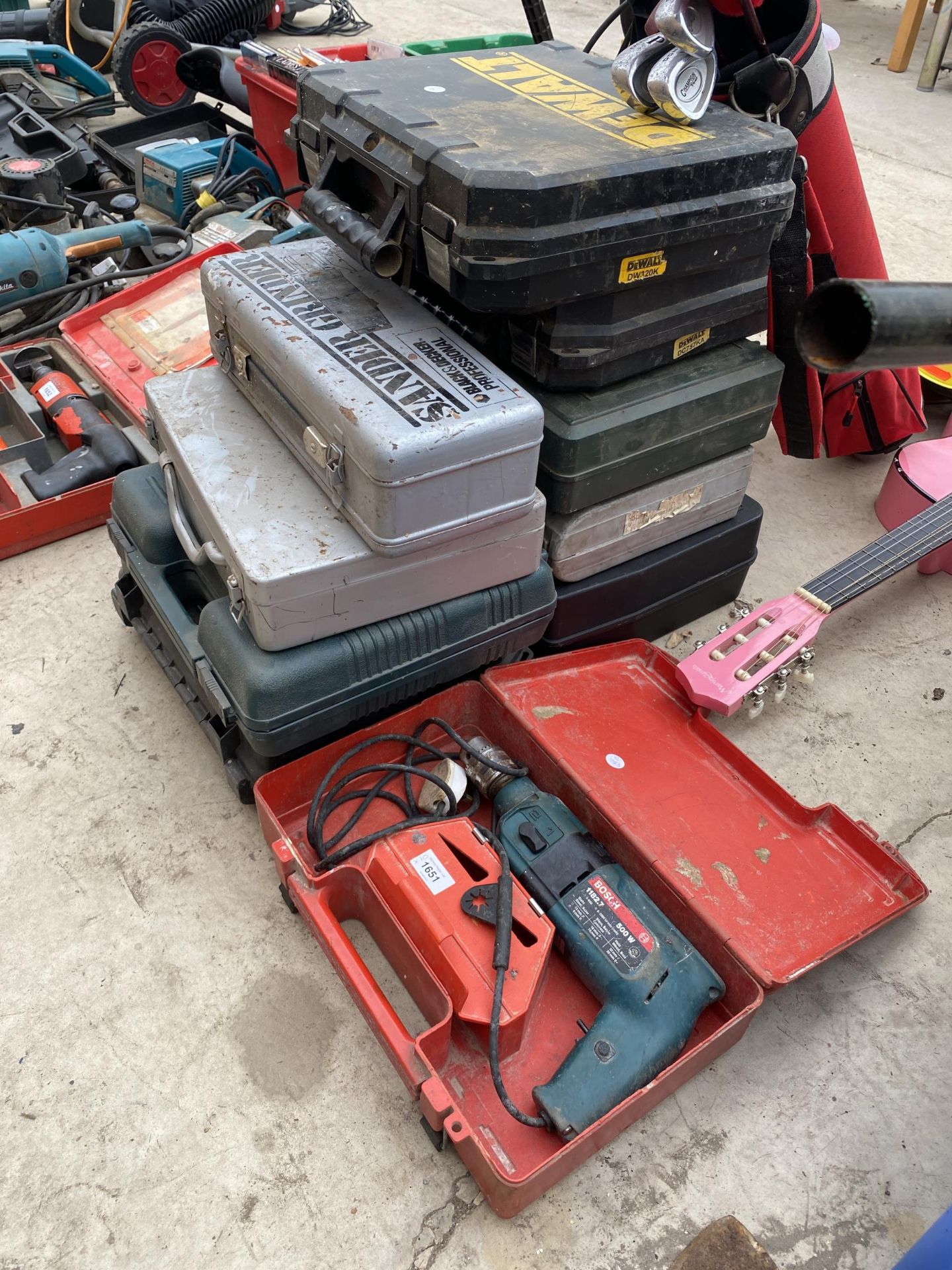 TEN ASSORTED POWER TOOL BOXES AND A BOSCH HAMMER DRILL