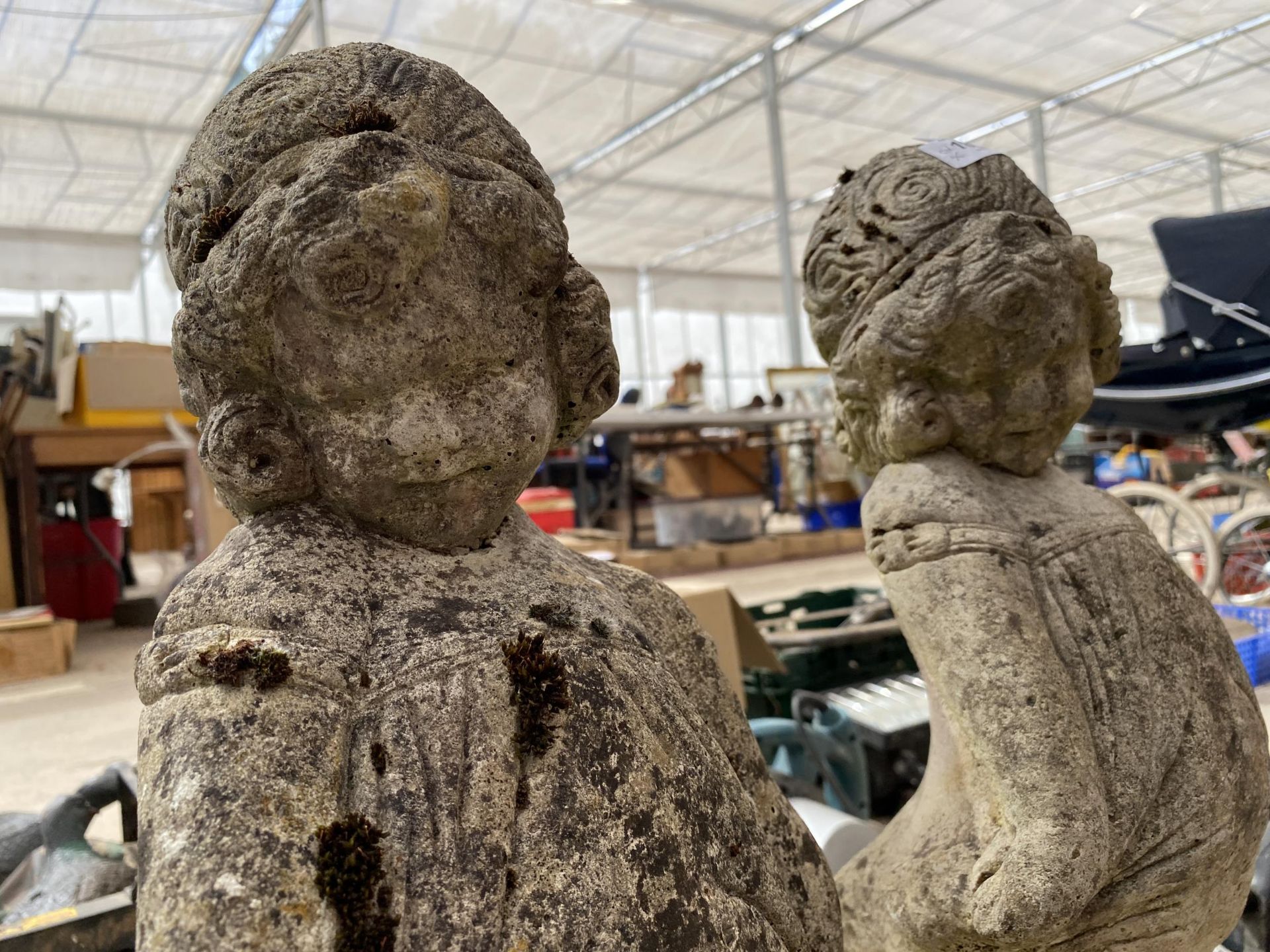 TWO VINTAGE GARDEN STONE STATUES OF GIRLS - Image 3 of 3