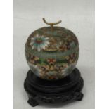 A ORIENTAL CLOISONNE LIDDED POT ON STAND