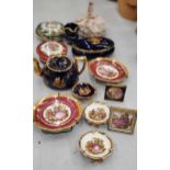 A COLLECTION OF MINIATURE LIMOGES TO INCLUDE TRINKET BOXES, PLATES, A TEAPOT, ETC PLUS A DRESDEN