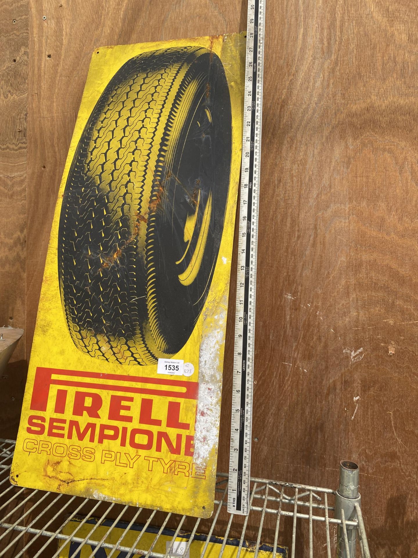 A BELIEVED ORIGINAL, TIN PIRELLI TYRES SIGN, HEIGHT 76CM - Image 2 of 3