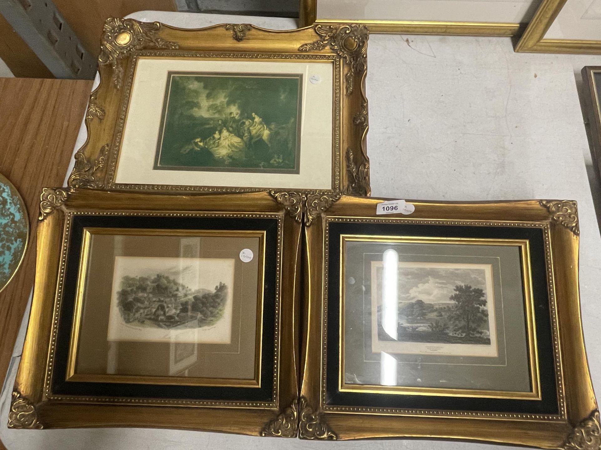 THREE GILT FRAMED PRINTS TO INCLUDE PAIR OF ENGRAVINGS