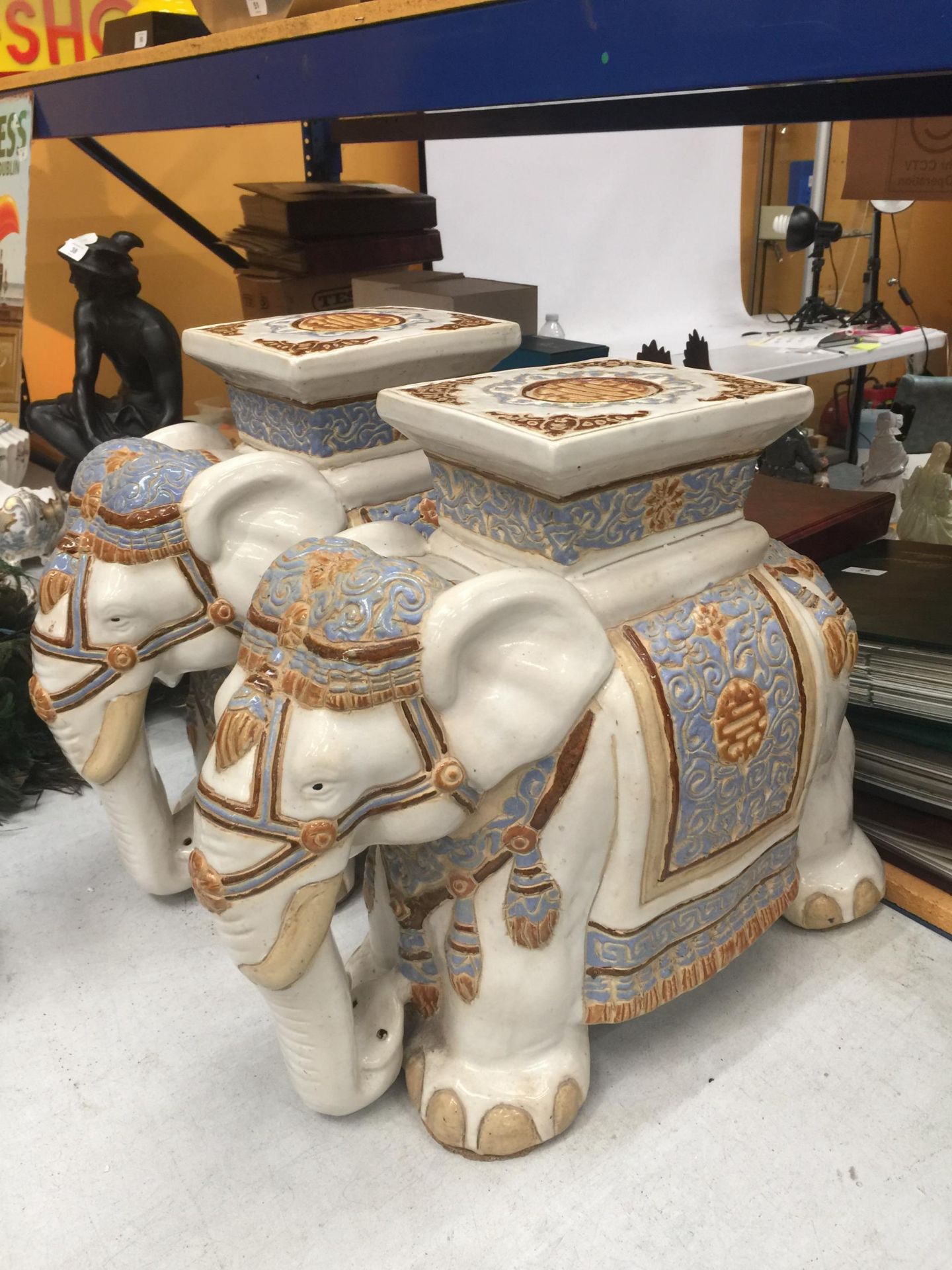 A PAIR OF LARGE CERAMIC ELEPHANT GARDEN SEATS - Image 2 of 4
