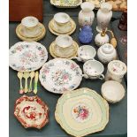 A QUANTITY OF CHINA ITEMS TO INCLUDE NORITAKE TRIOS, AYNSLEY PLATES, VASES AND A SCENT BOTTLE, A