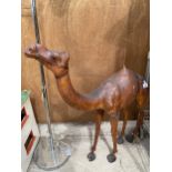 A LARGE VINTAGE LEATHER CAMEL FIGURE, HEIGHT 78CM