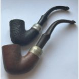 TWO HALLMARKED SILVER COLLARED K & P PETERSONS PIPES