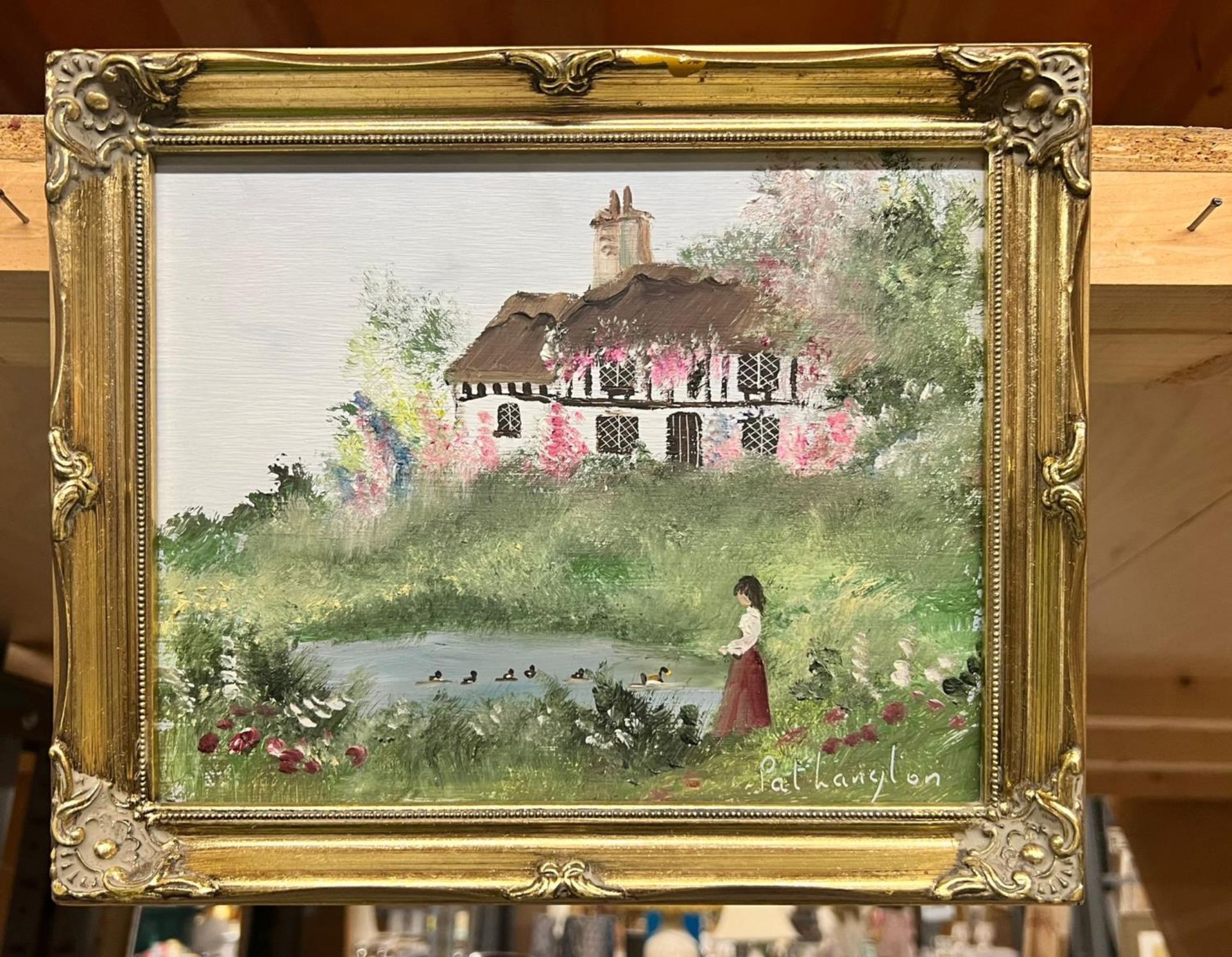 TWO PAT LANGTON SIGNED OILS ON BOARD OF COTTAGE SCENES, ONE WITH A BRIDE AND BRIDESMAID, THE OTHER A - Image 2 of 3