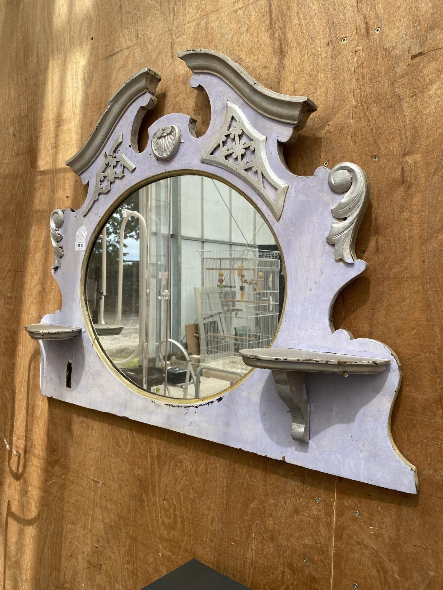A PAINTED WOODEN SHABBY CHIC MIRROR