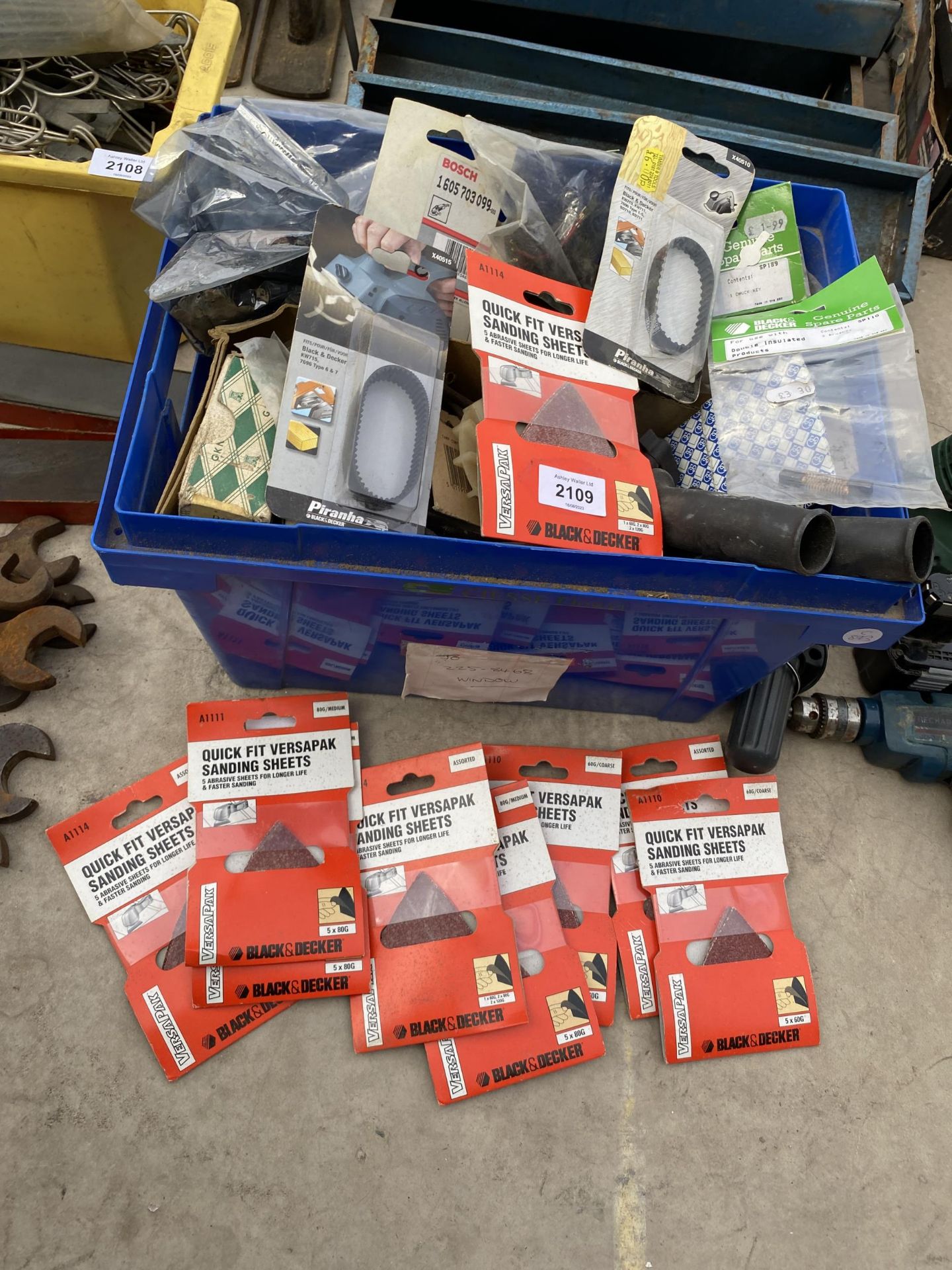A BOX OF AS NEW MIXED POWER TOOL PARTS TO INCLUDE DRILL BELTS, MOTOR PARTS, ETC