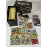 A POKEMON TRAINER BOX FULL OF ASSORTED CARDS, HOLOS, TOKENS ETC