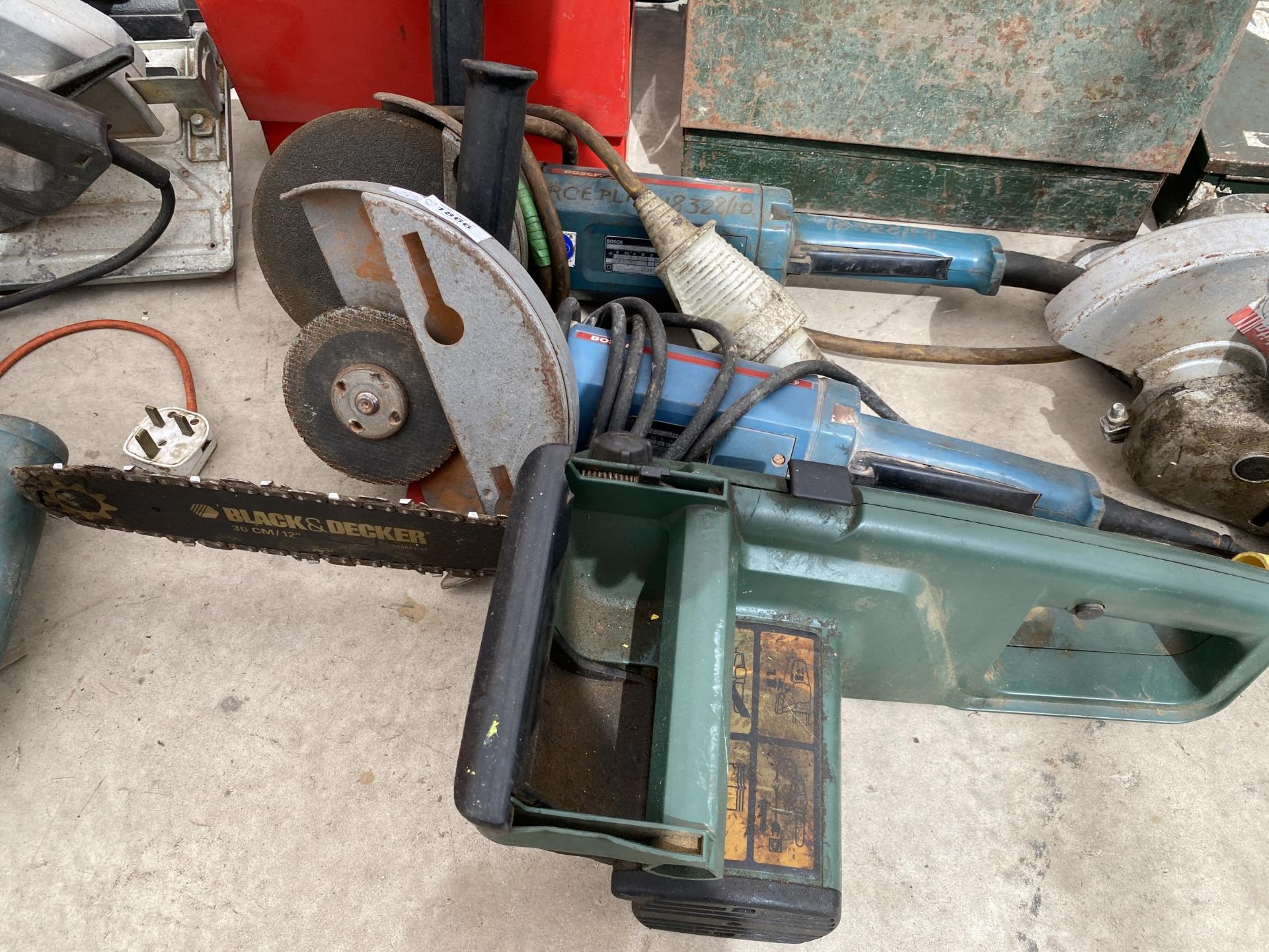 THREE ASSORTED ITEMS, BLACK AND DECKER CHAINSAW AND GRINDERS