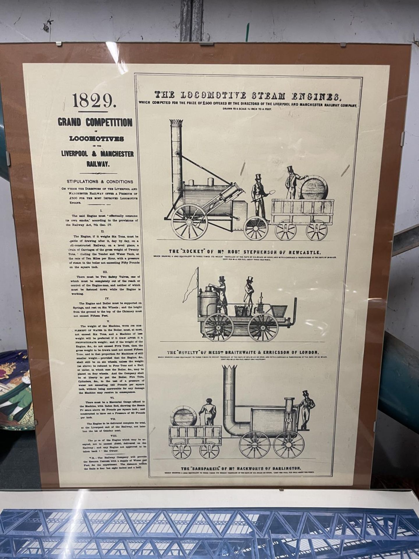 TWO VINTAGE STYLE PRINTS TO INCLUDE 1829 GRAND COMPETITION OF LOCOMOTIVES ON THE LIVERPOOL AND - Image 2 of 3