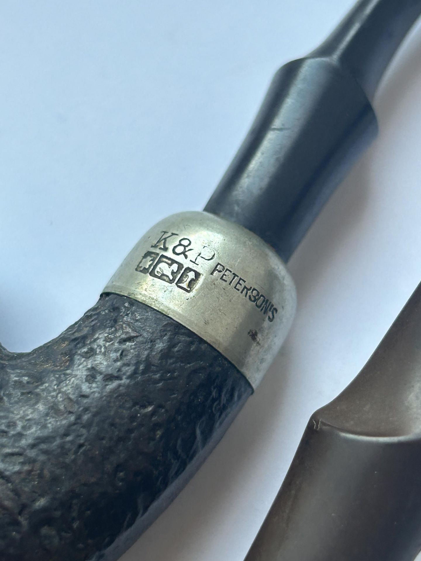 TWO HALLMARKED SILVER COLLARED K & P PETERSONS PIPES - Image 3 of 5