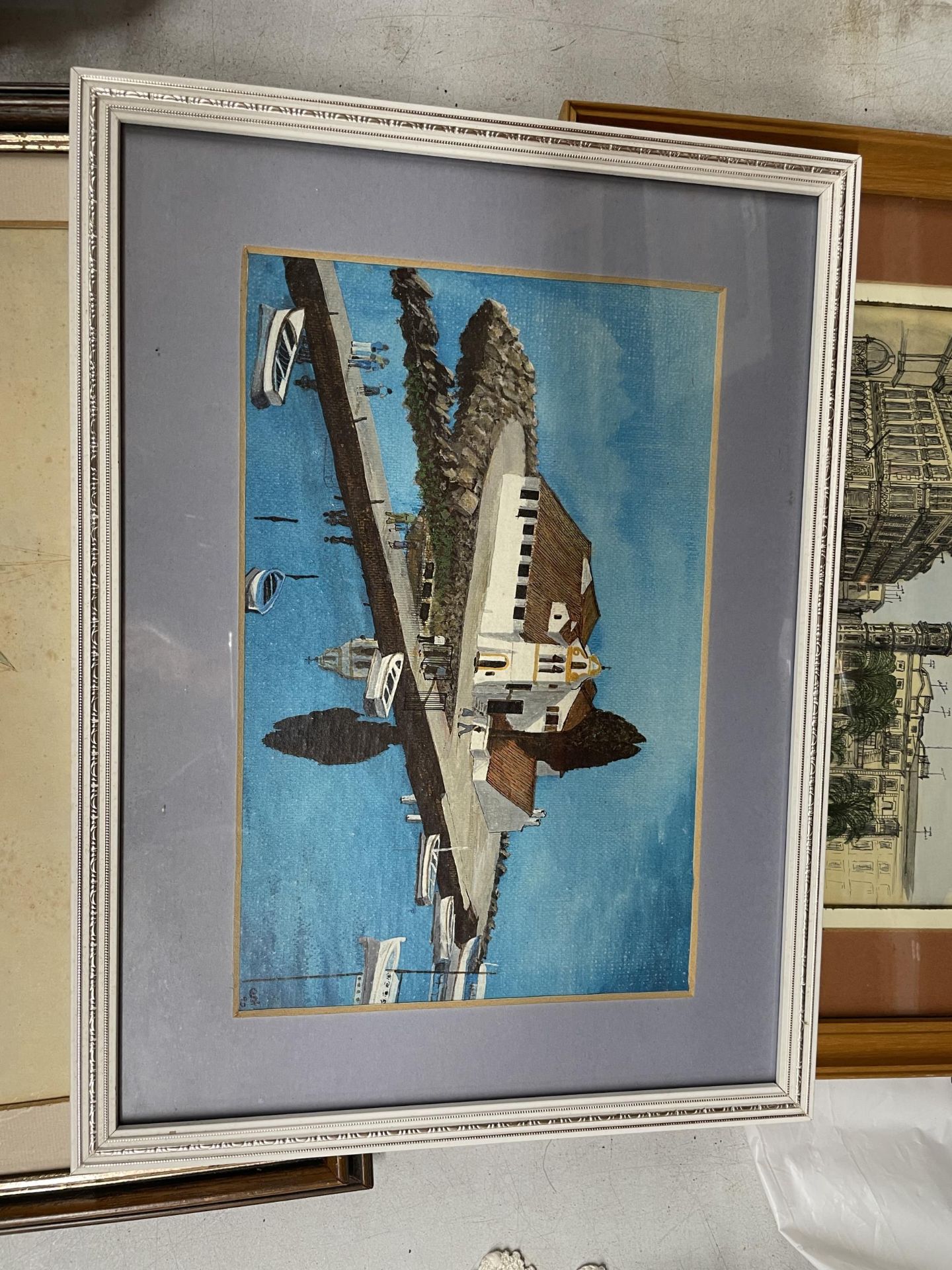 A GROUP OF THREE FRAMED PICTURES, LONDON SCENE PRINT AND BOAT WATERCOLOUR - Image 2 of 4