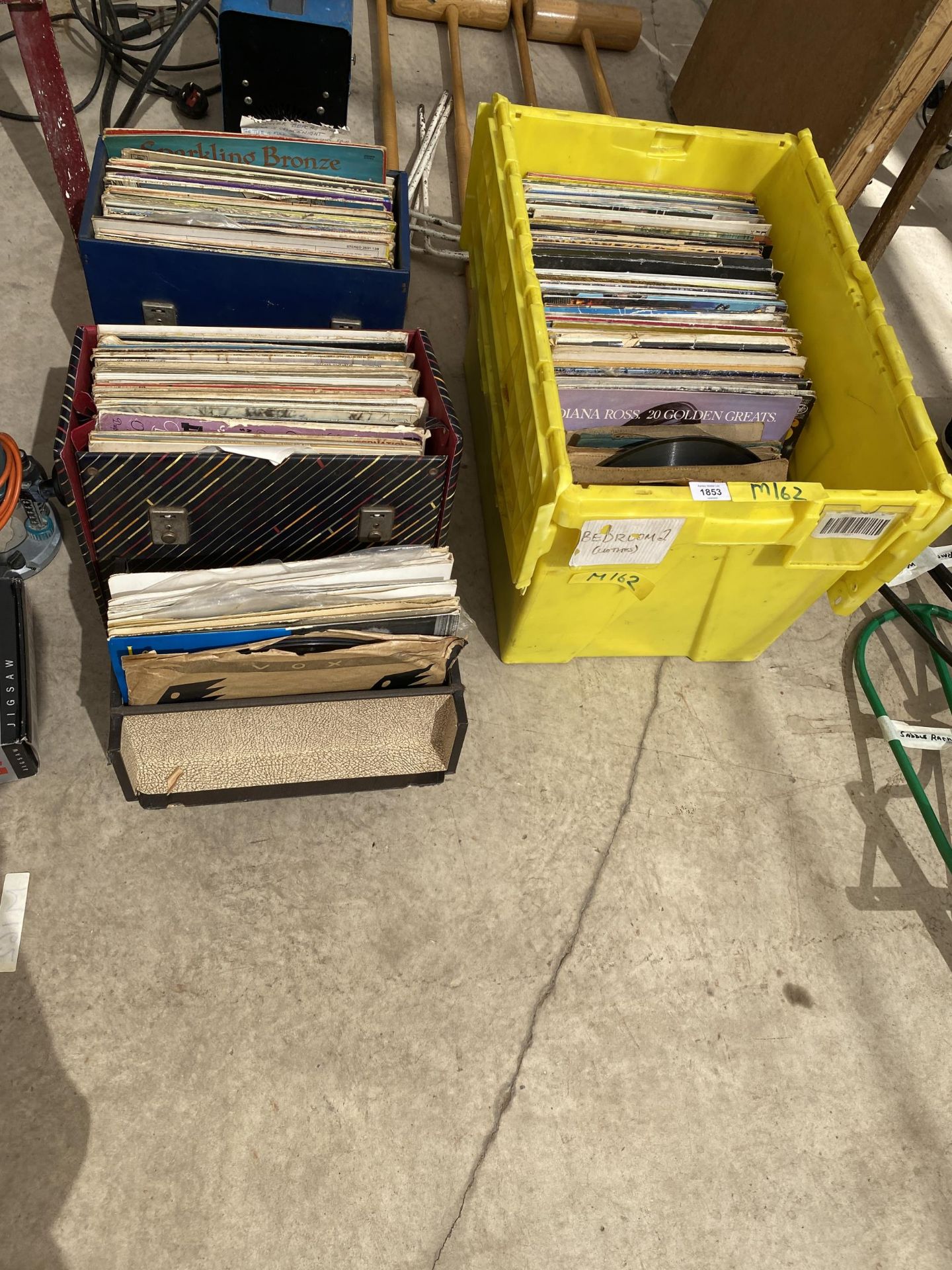 A LARGE COLLECTION OF LP RECORDS, STORAGE CASES ETC