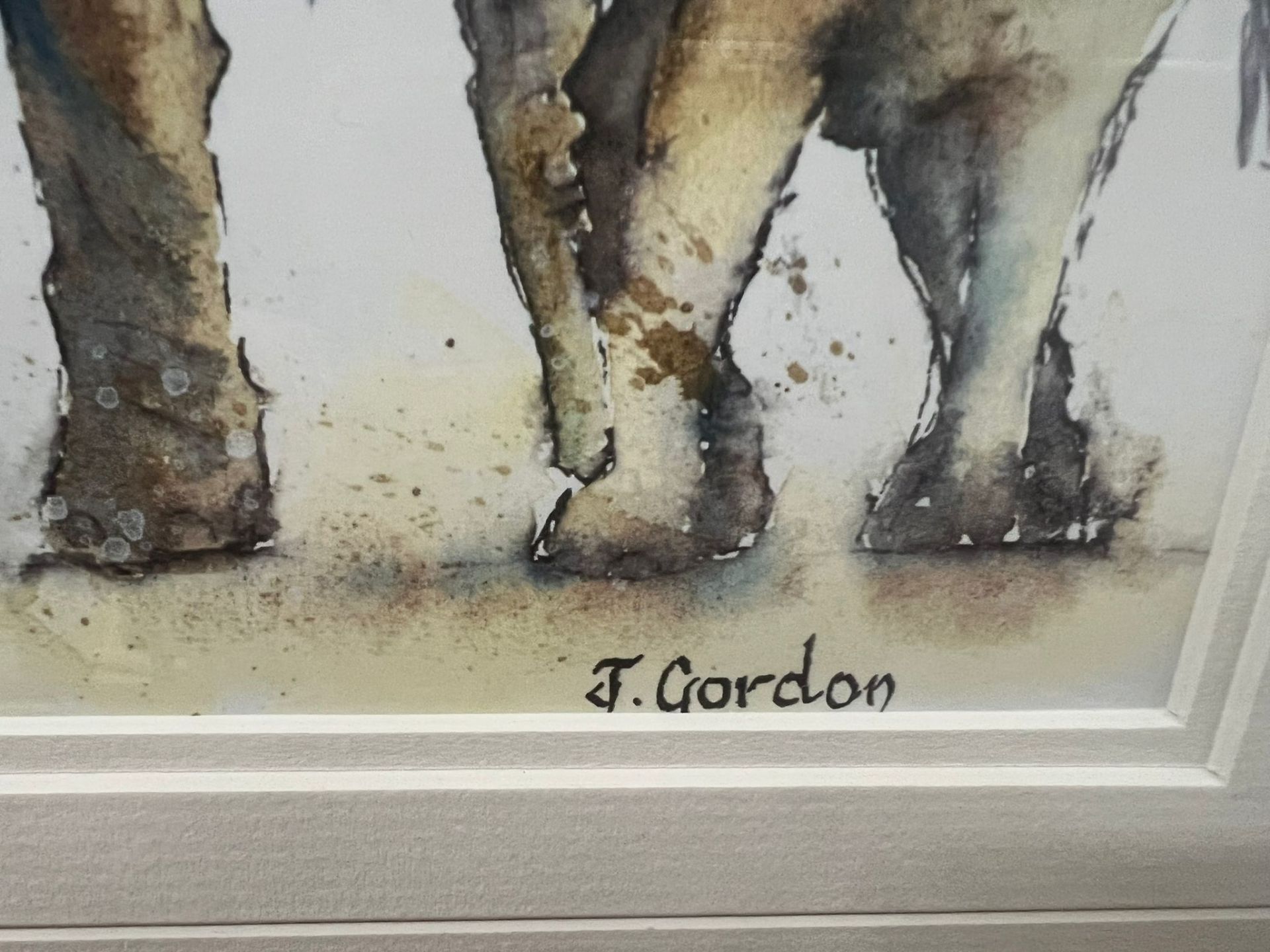 A FRAMED WATERCOLOUR OF A FAMILY OF ELEPHANTS, SIGNED J.GORDON - Image 2 of 2